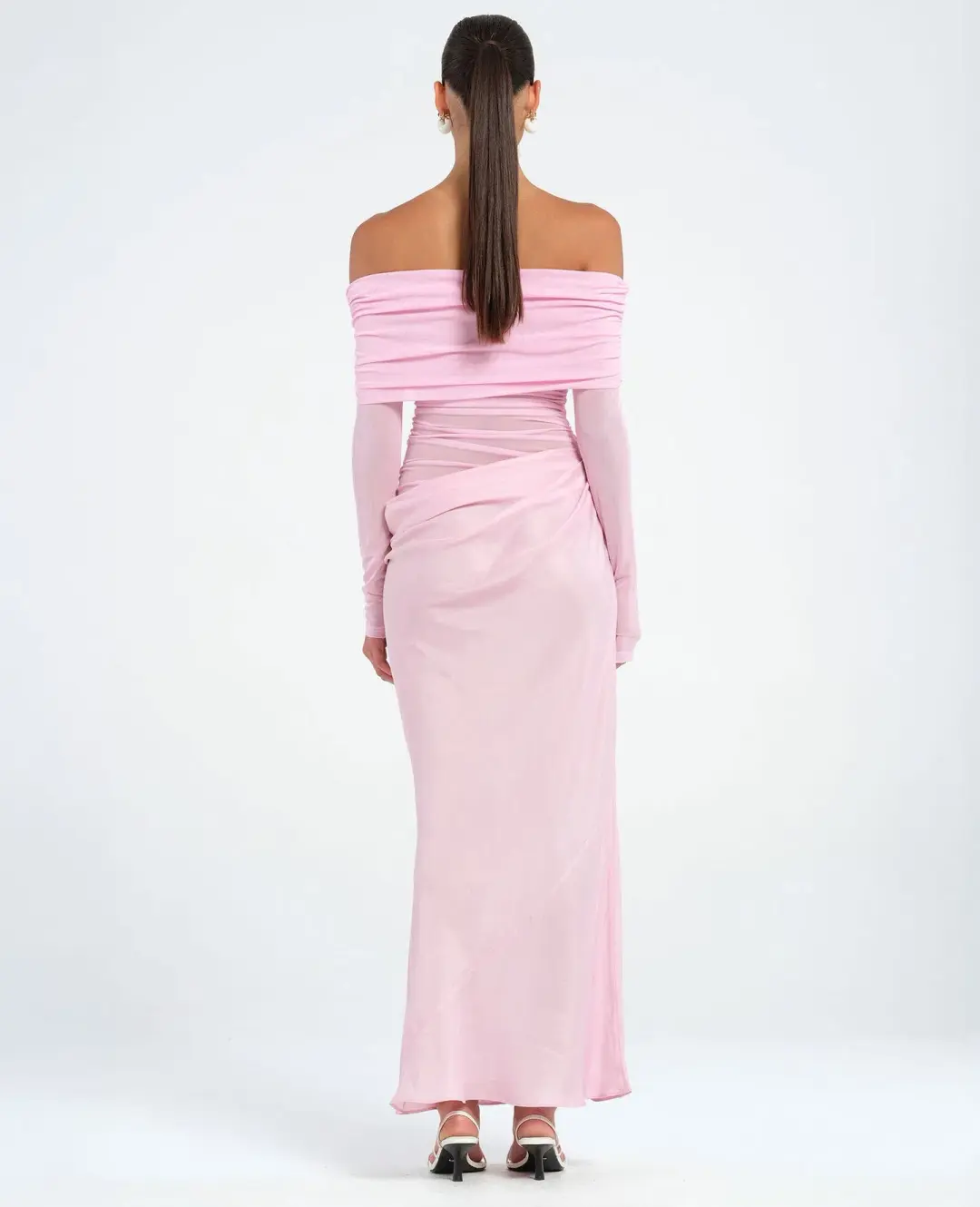 Benni Yasmin off the Shoulder Maxi Dress in Baby Pink Size 6 for rent on The Volte - main image