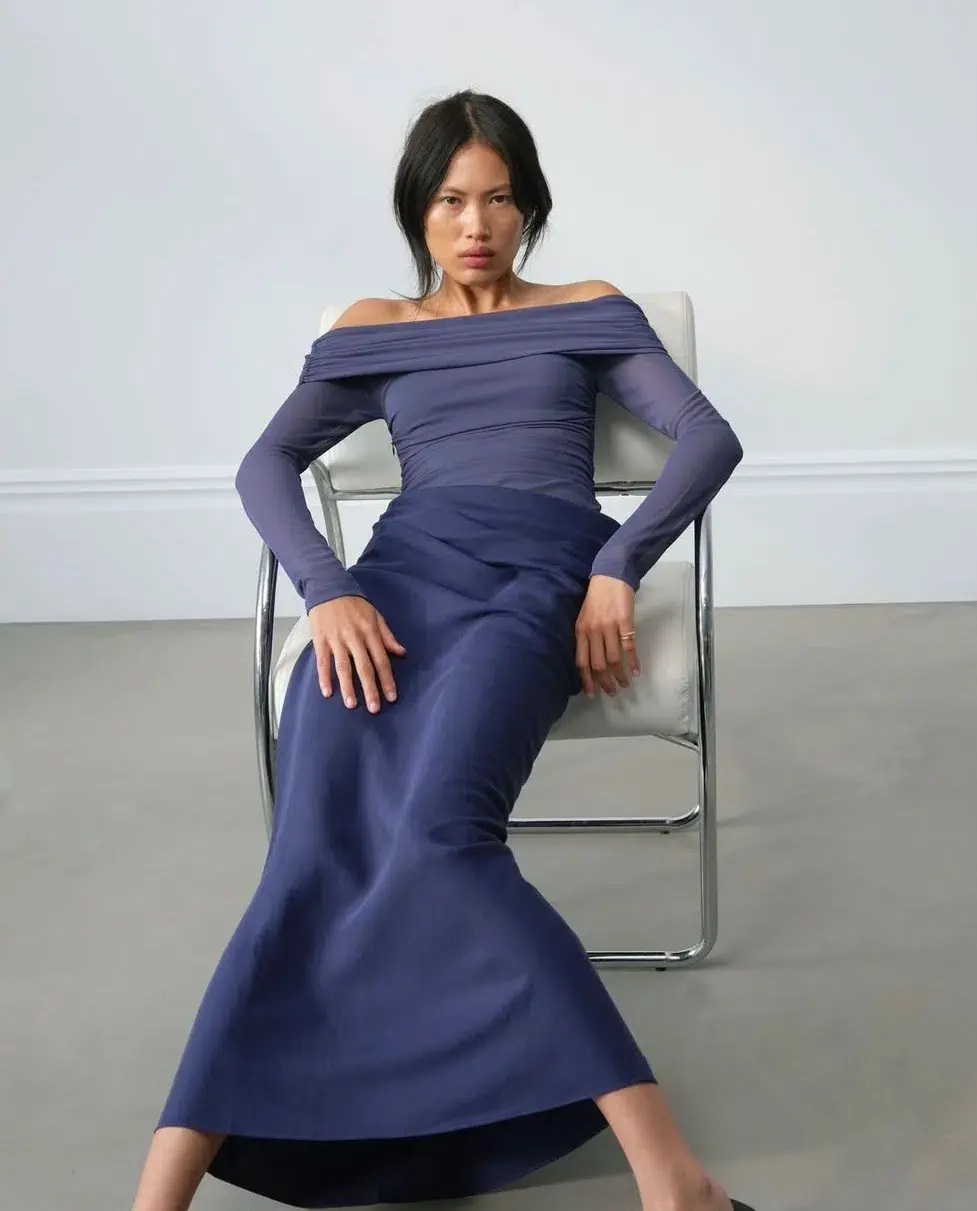 Benni Yasmin Off Shoulder Dress in Navy Size 8 - Image 1