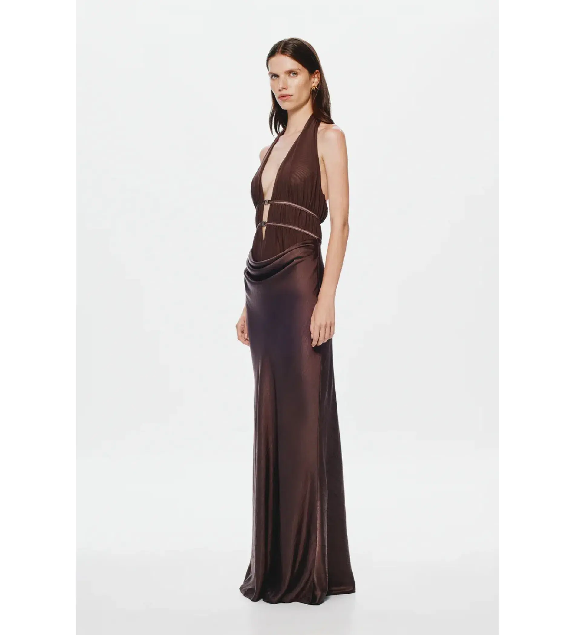 Misha The Celine Satin Maxi Dress Umber Brown Size 10 - Image 2