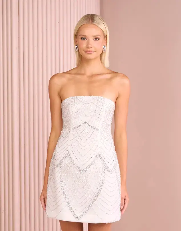 Azzurielle Felise Strapless Mini Dress White Size AU 12 for rent on The Volte - main image