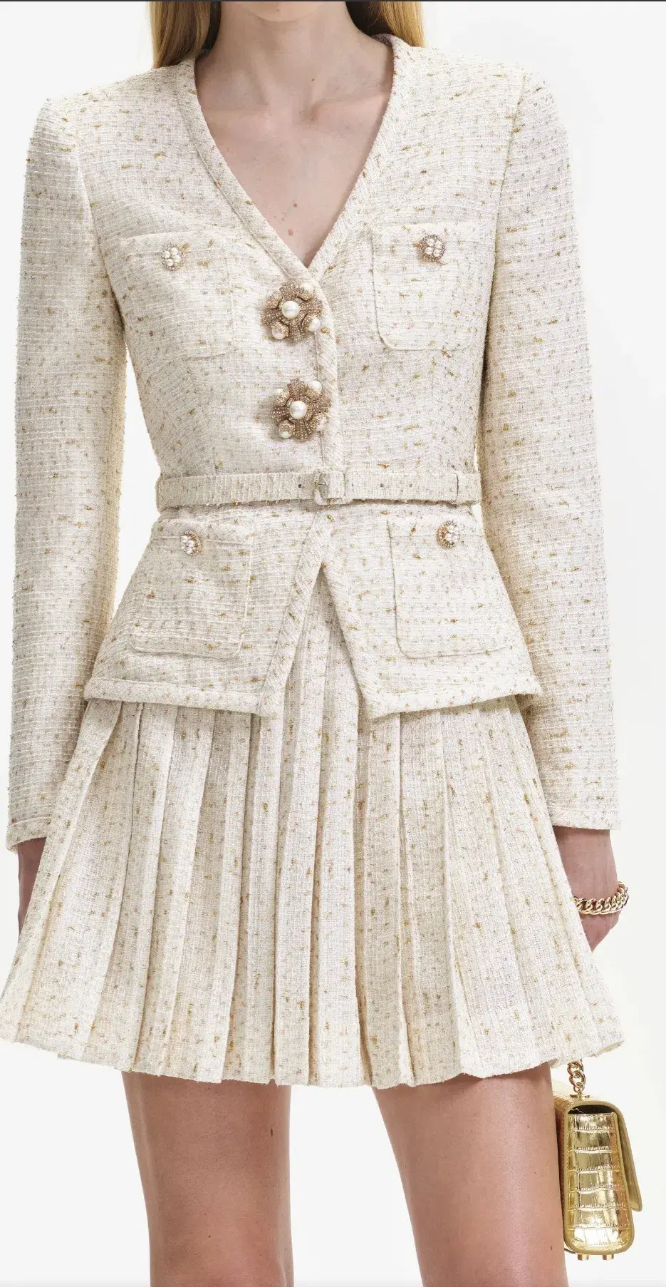Self-Portrait Cream Metallic Boucle Mini Jacket Dress Size AU 8 - Image 4