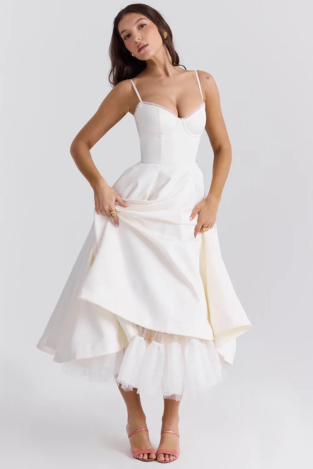 House of CB Mademoiselle White Tull Midi Dress Size AU 6 - Image 4