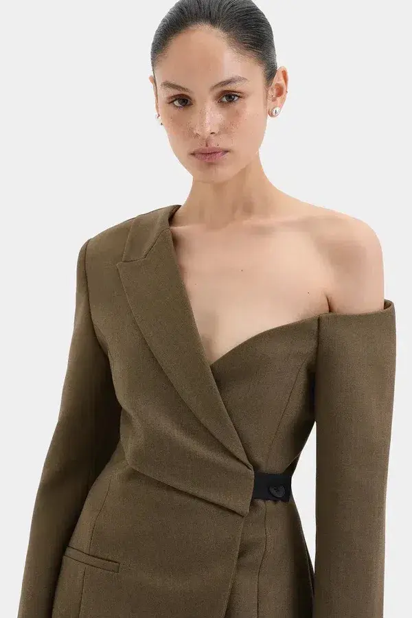 SIR the Label Sartoria Mini Dress Chocolate Marle Size 8 - Image 4