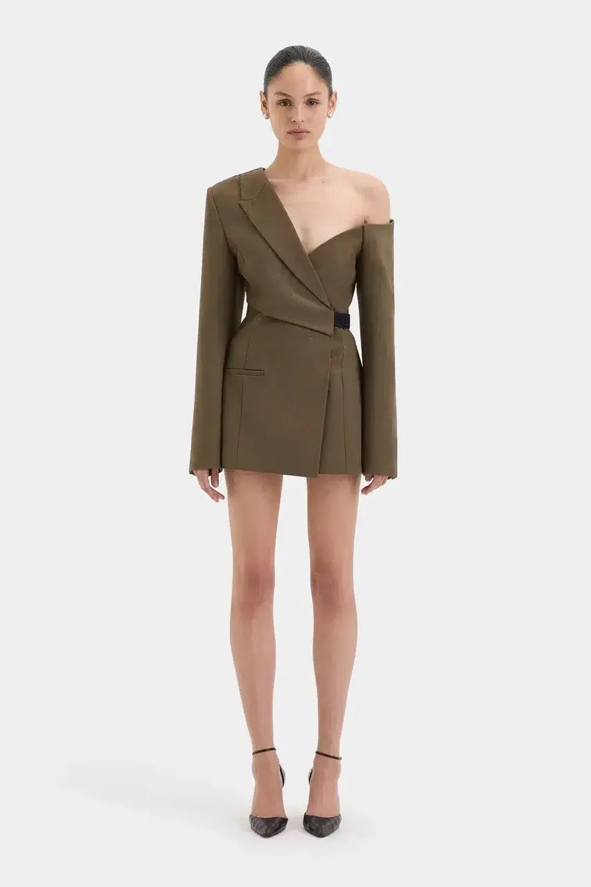 SIR the Label Sartoria Mini Dress Chocolate Marle Size 8 - Image 1