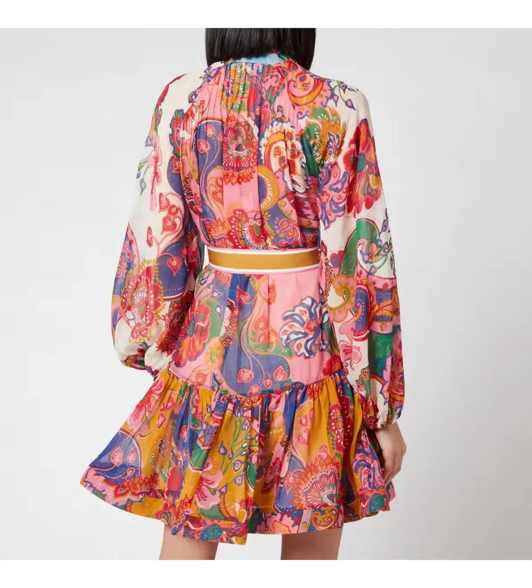  Zimmermann The Lovestruck Georgette Mini Dress in Mixed Paisley Size AU 14 for rent on The Volte - main image