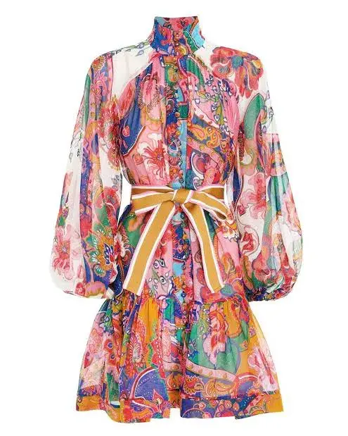  Zimmermann The Lovestruck Georgette Mini Dress in Mixed Paisley Size AU 14 for rent on The Volte - main image