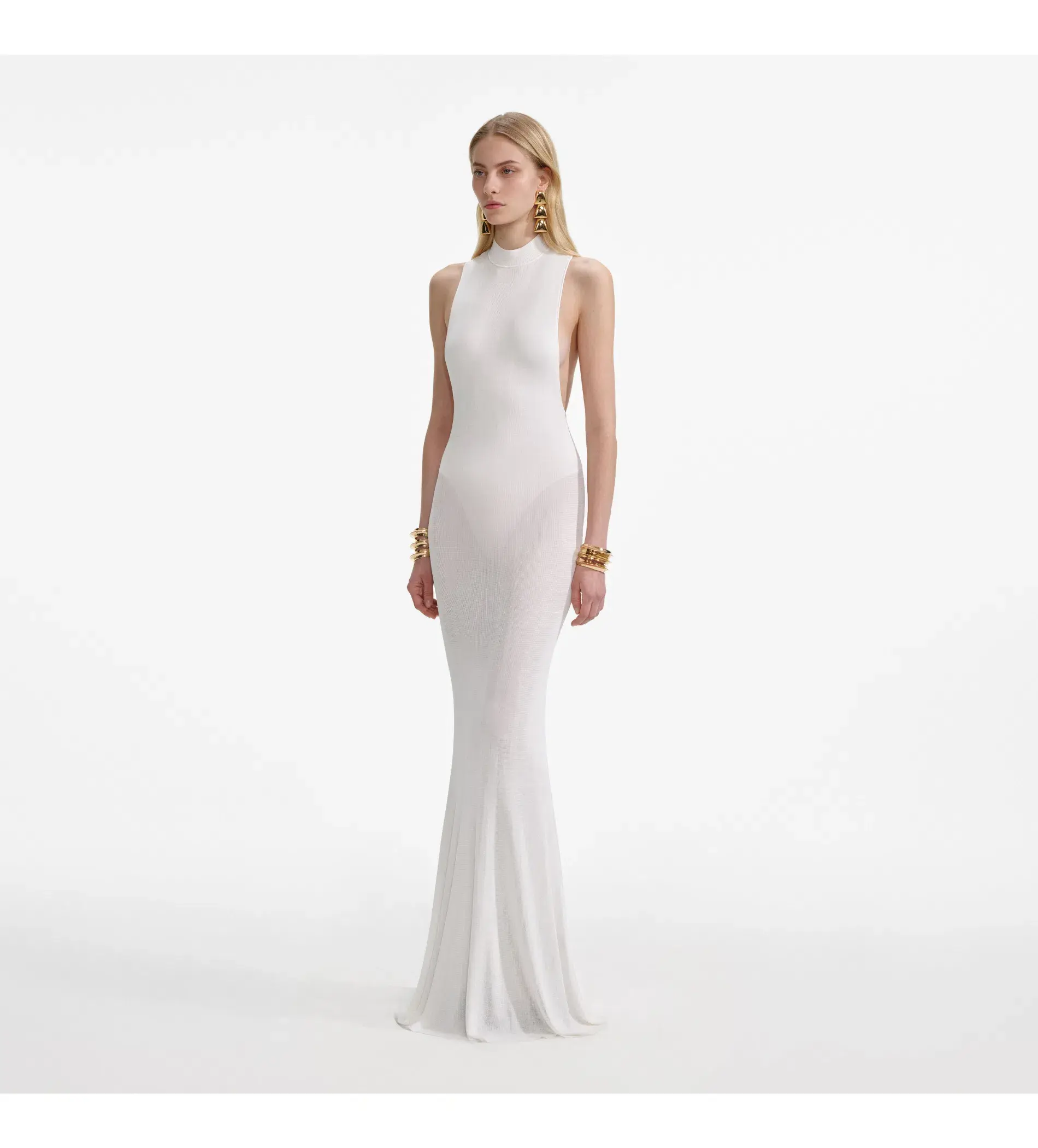 Selft Portrait Racer Back Viscose Knit  in White Maxi Dress Size 6 - Image 2