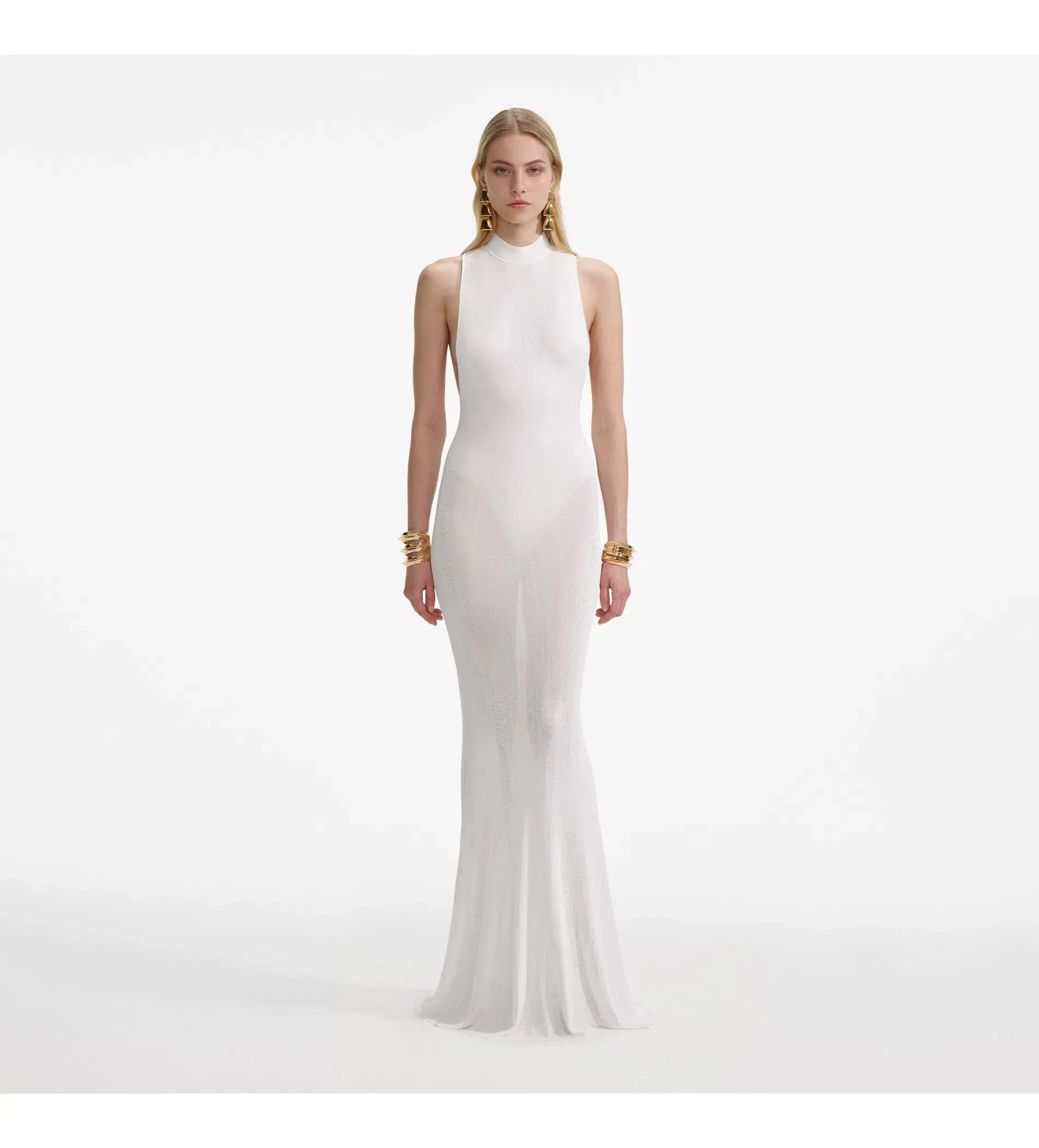 Selft Portrait Racer Back Viscose Knit  in White Maxi Dress Size 6 - Image 1