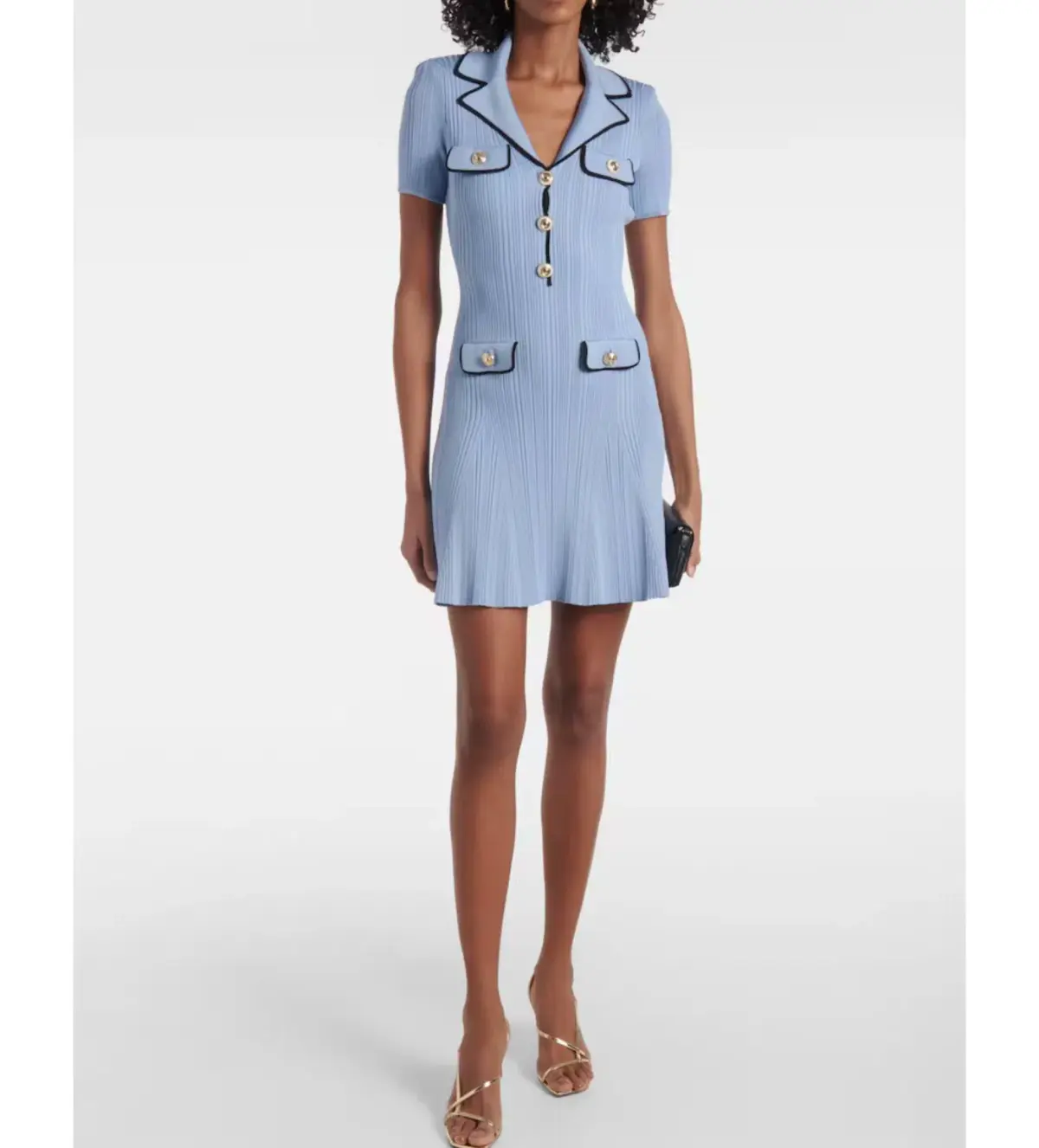 Self Portrait Ribbed Knit Mini Dress Blue Size 10 - Image 1