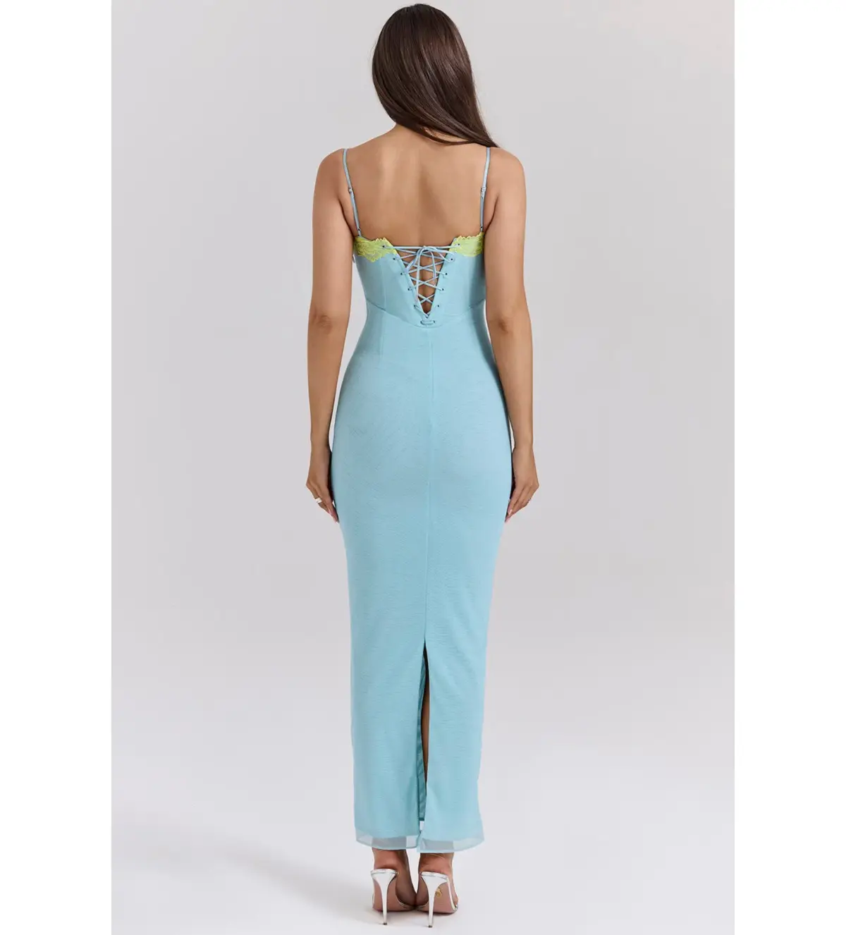House of CB Aiza Lace Maxi Dress Ocean Blue Contrast Size S AU 8  - Image 4
