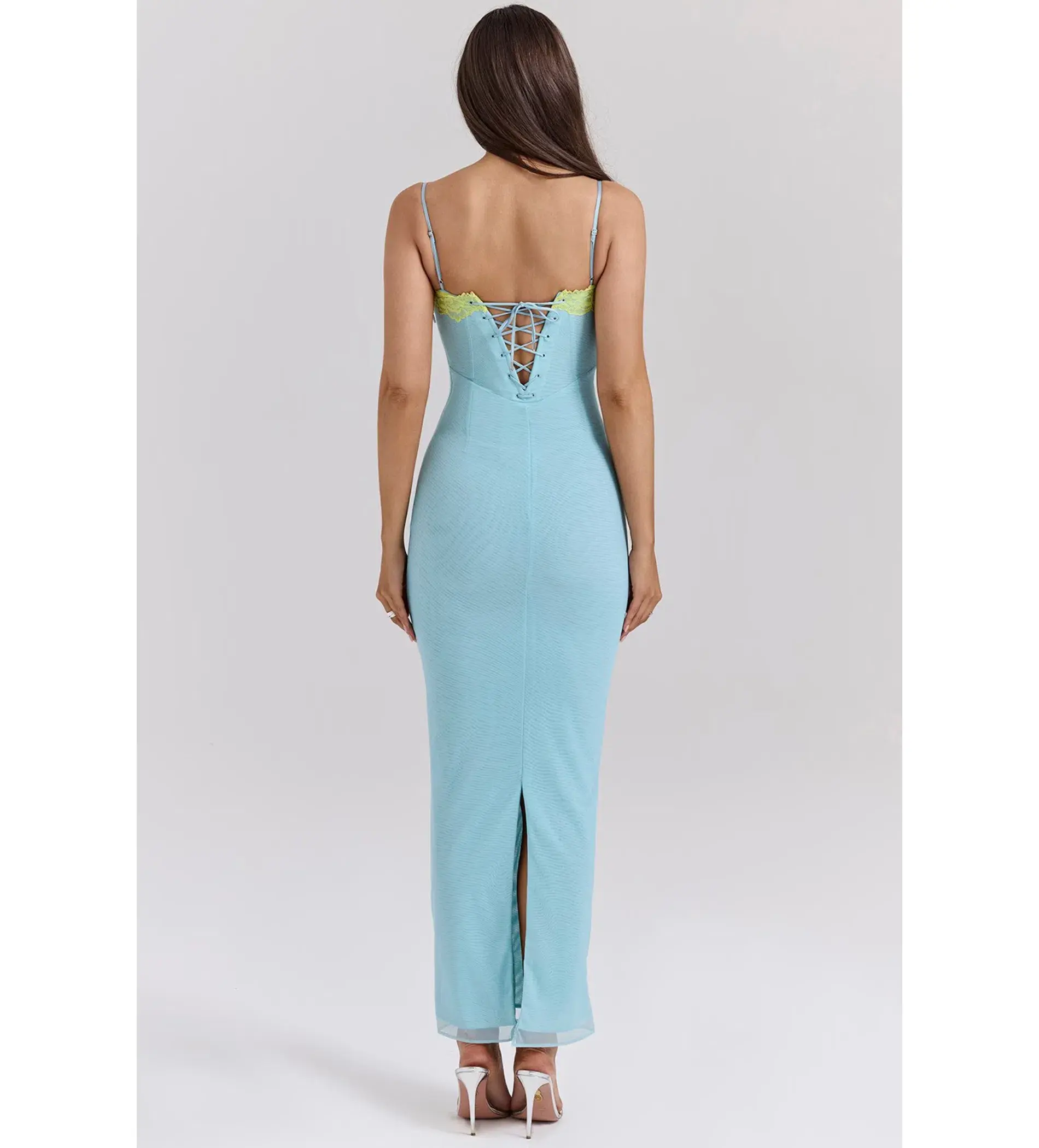 House of CB Aiza Lace Maxi Dress Ocean Blue Contrast Size S AU 8  - Image 4