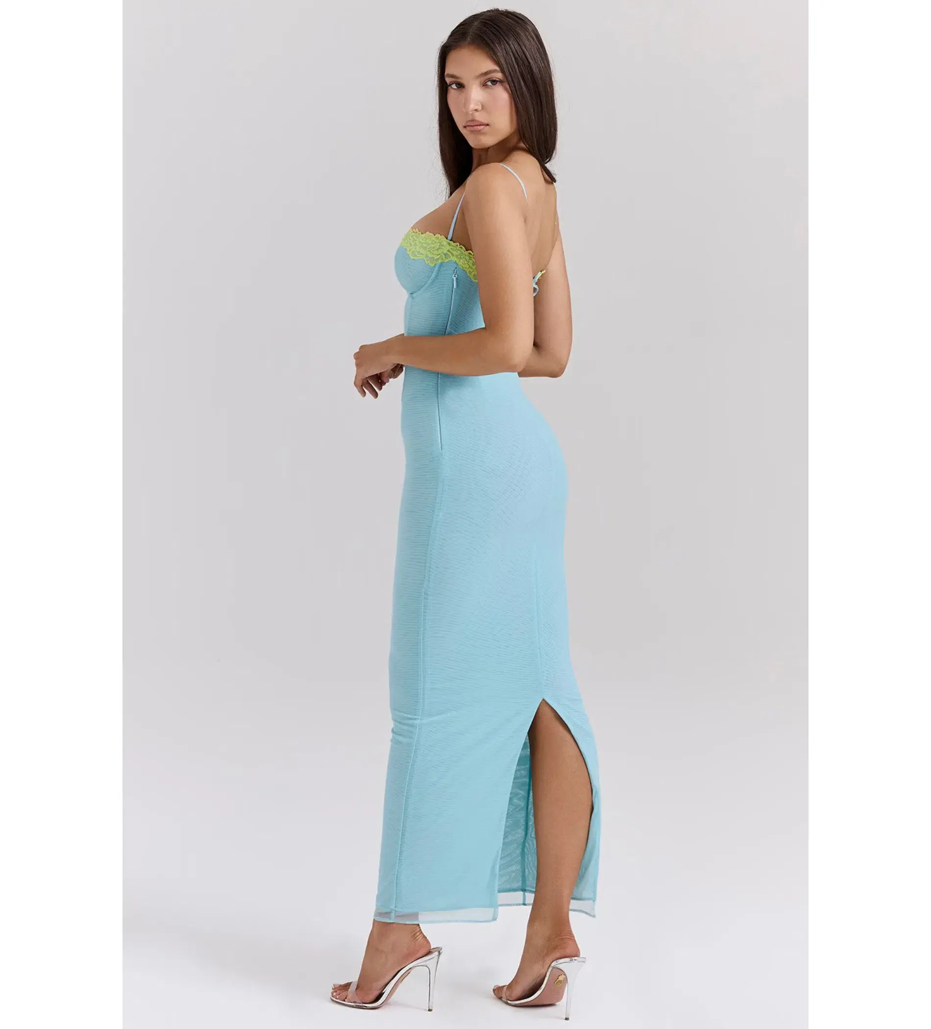 House of CB Aiza Lace Maxi Dress Ocean Blue Contrast Size S AU 8  - Image 3