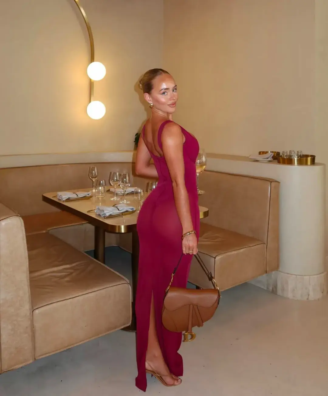 House Of Cb Robina Stretch Mesh Maxi Dress Wine  Size 6  for rent on The Volte - main image