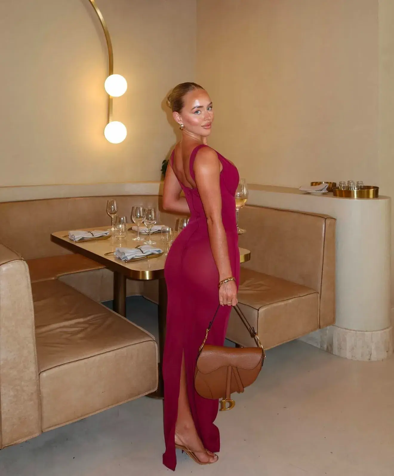 House Of Cb Robina Stretch Mesh Maxi Dress Wine  Size 6  - Image 2