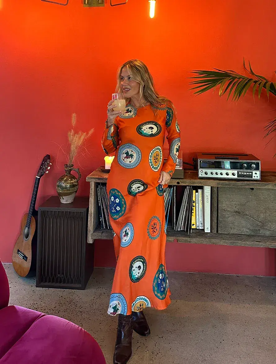 Palm Noosa Roma Dress Maxi Orange Plates Size AU 10  - Image 1