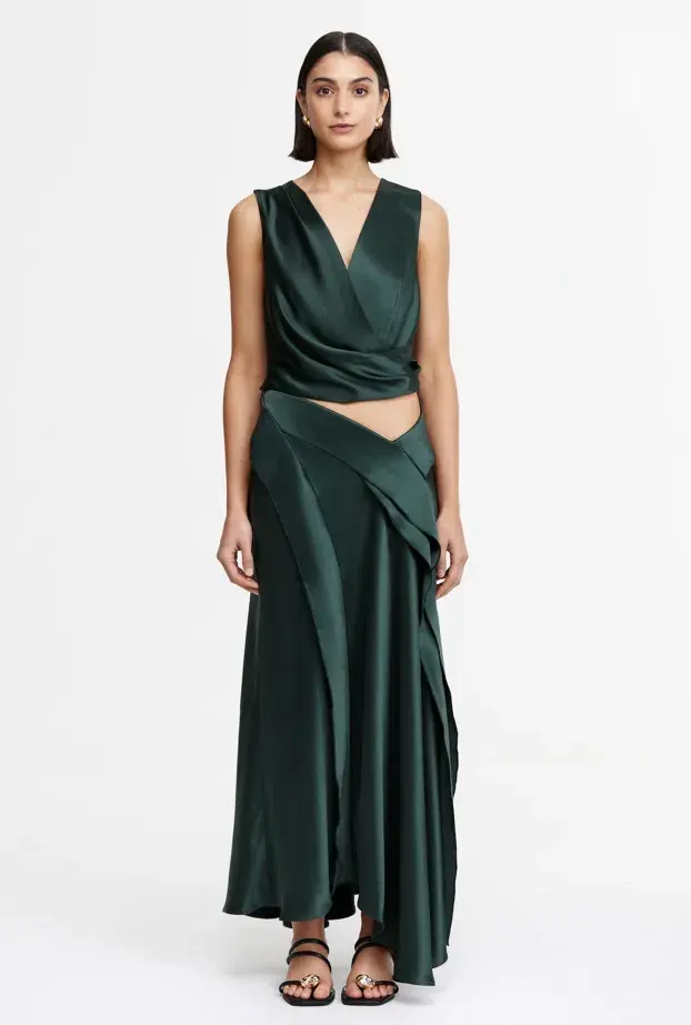 Acler Asney Top and Yewdale Maxi Skirt  Deep Olive Size 6 - Image 1