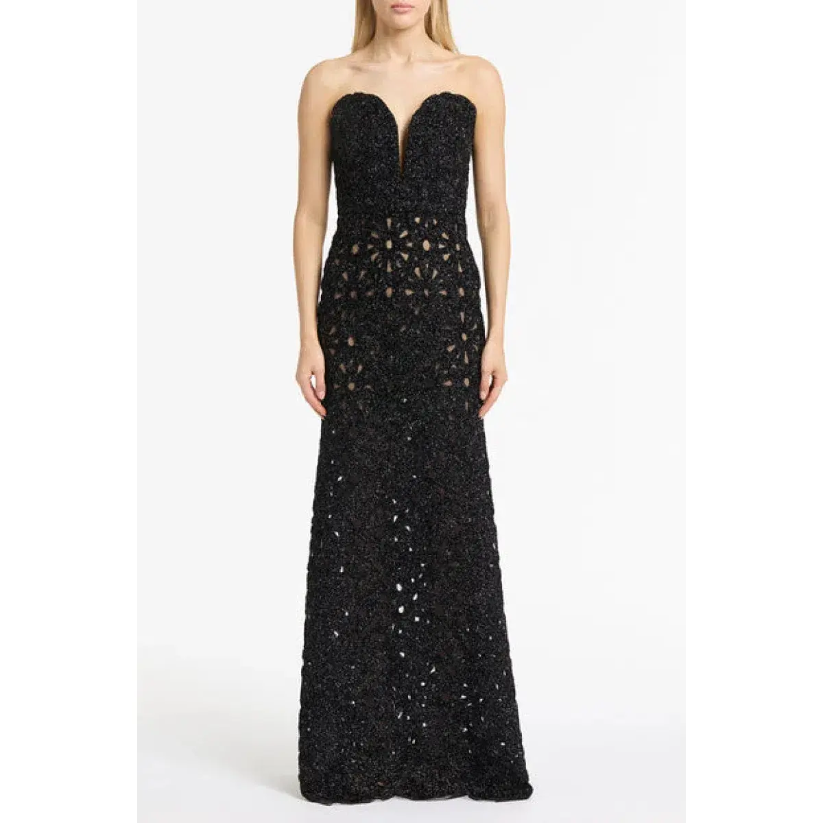 Carla Zampatti Black Lurex Encrusted Sheer Gown Size 12 - Image 1