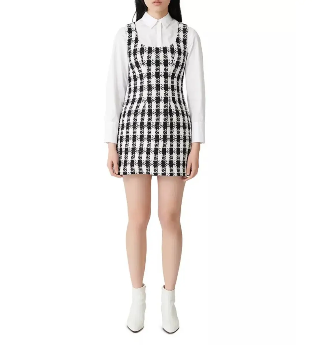 Maje Rocky Checked Cotton-Blend Tweed Mini Dress Multi Size AU 8 for rent on The Volte - main image