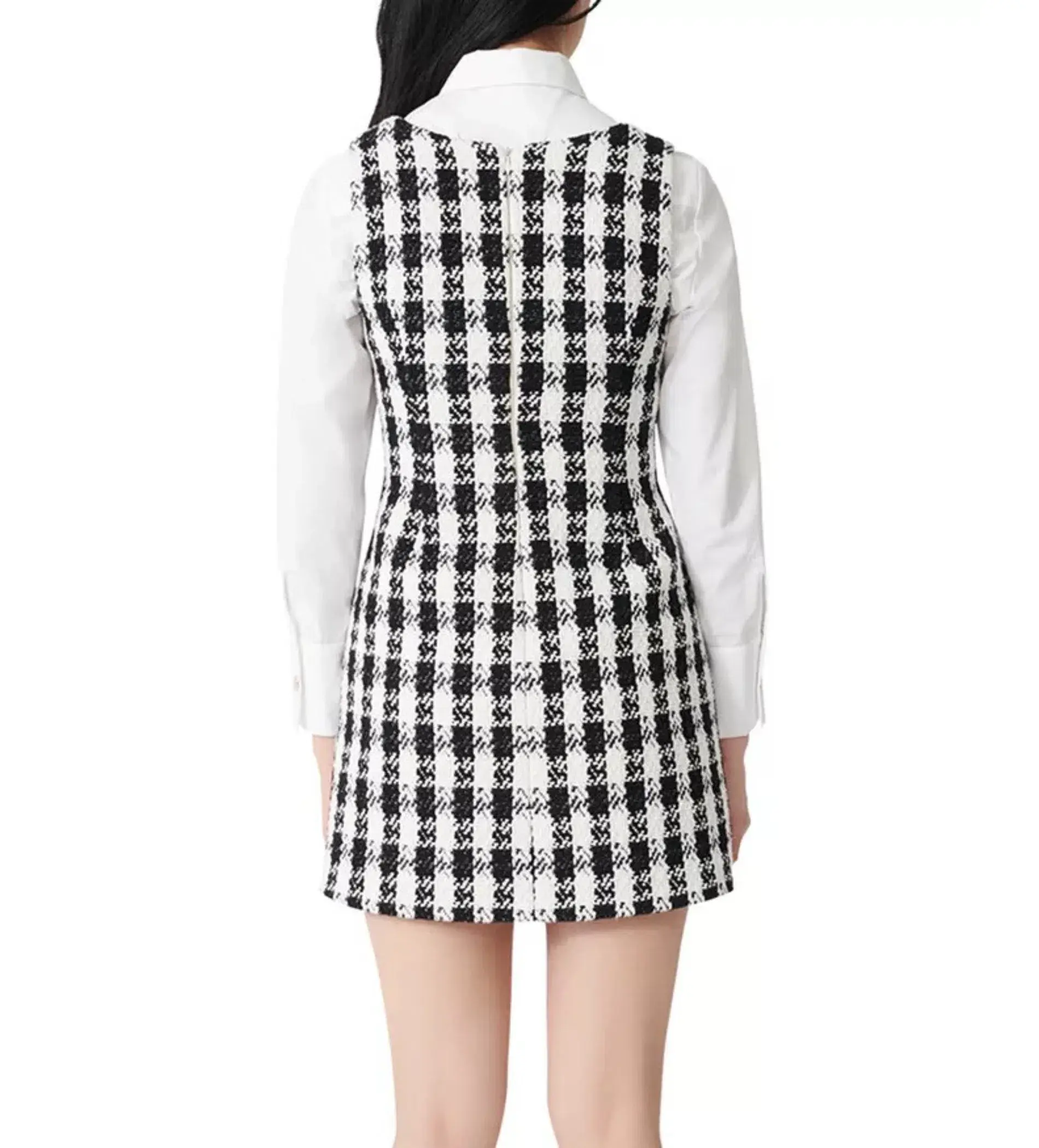 Maje Rocky Checked Cotton-Blend Tweed Mini Dress Multi Size AU 8 - Image 6