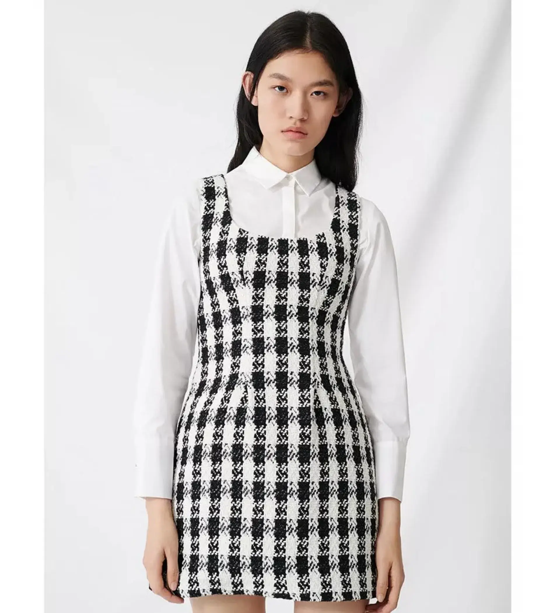 Maje Rocky Checked Cotton-Blend Tweed Mini Dress Multi Size AU 8 - Image 4