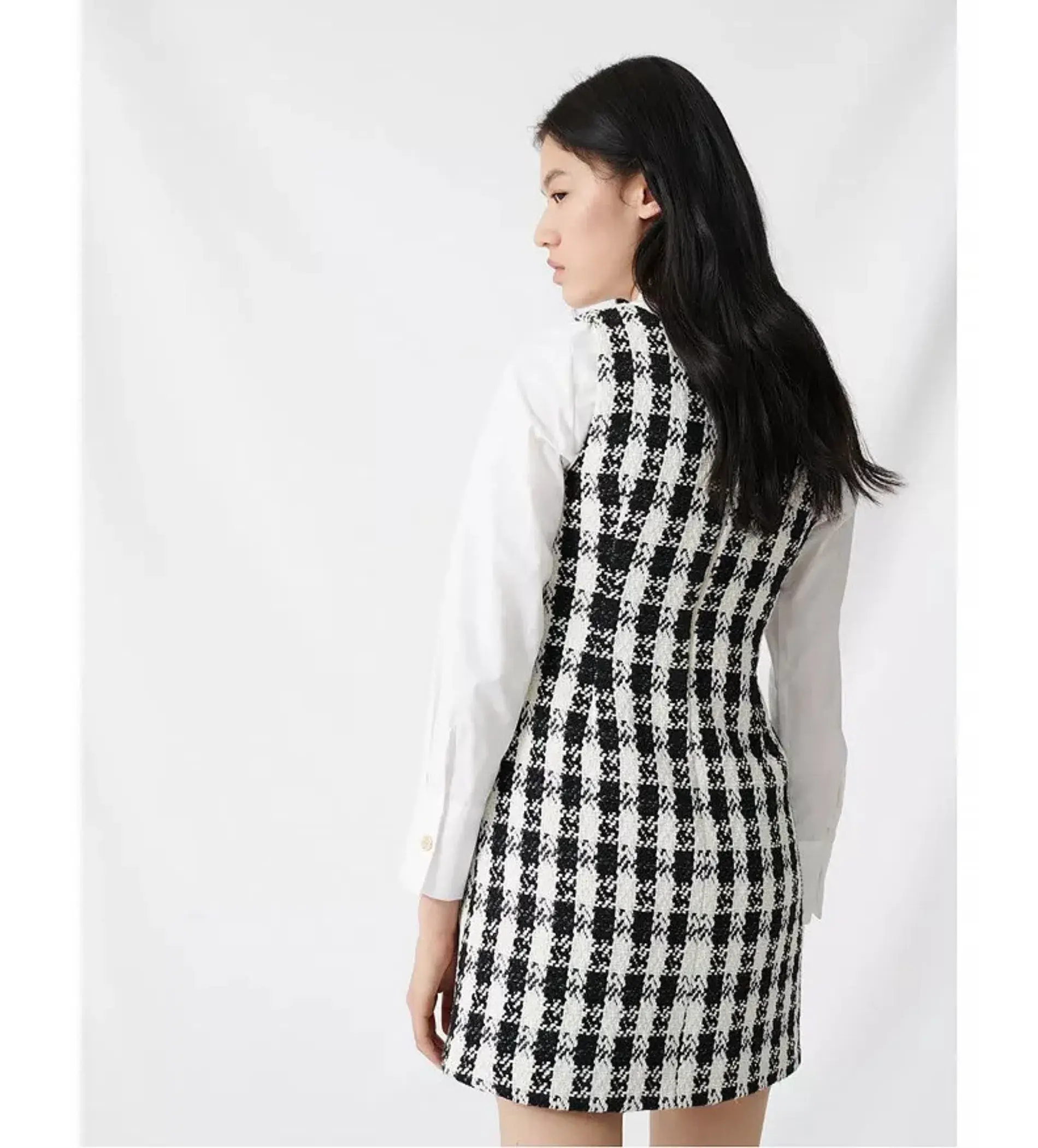Maje Rocky Checked Cotton-Blend Tweed Mini Dress Multi Size AU 8 - Image 5