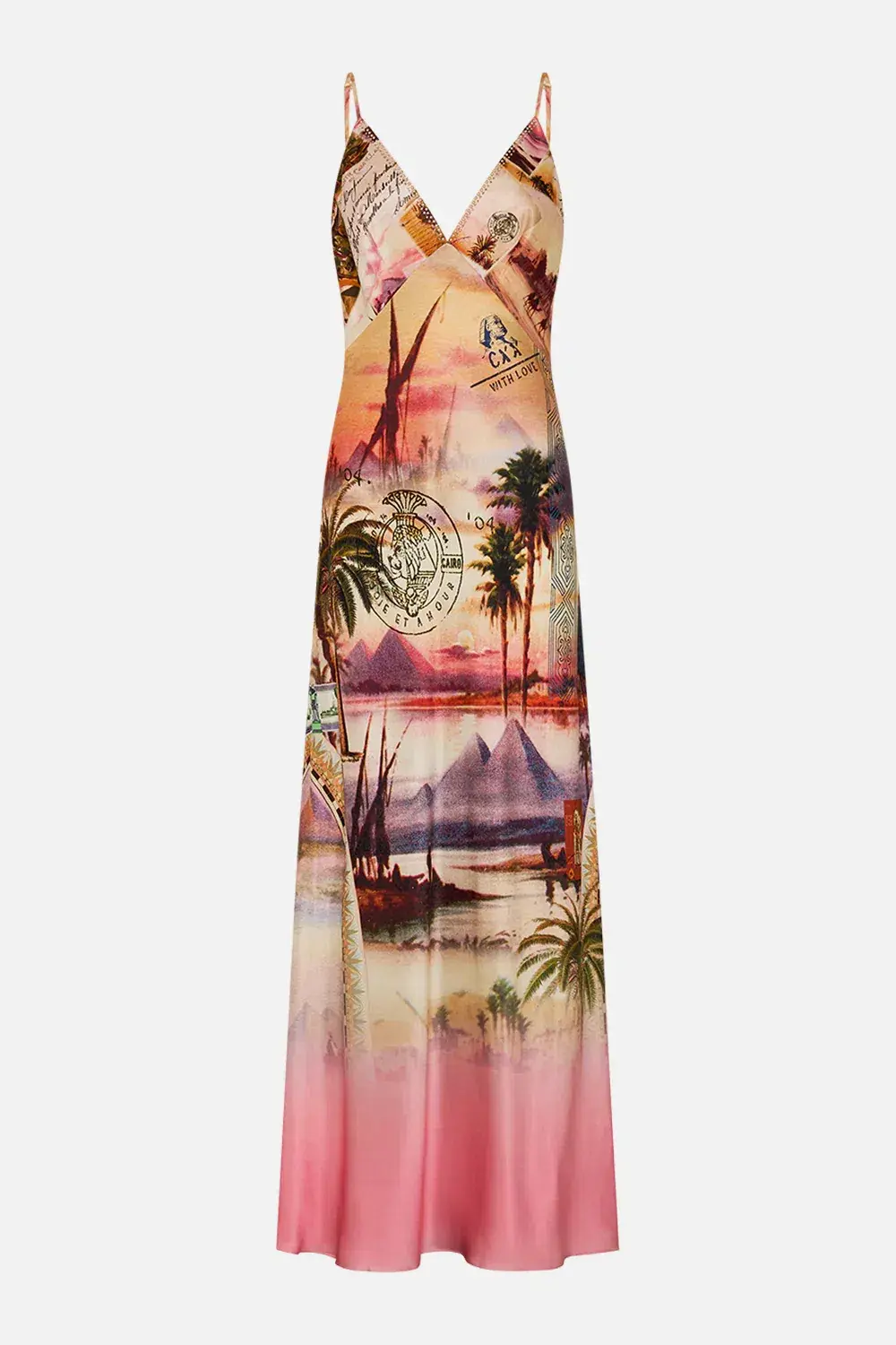 Camilla V Neck Full Length Bias Slip Maxi Dress Millas Got Mail Size 8 for rent on The Volte - main image