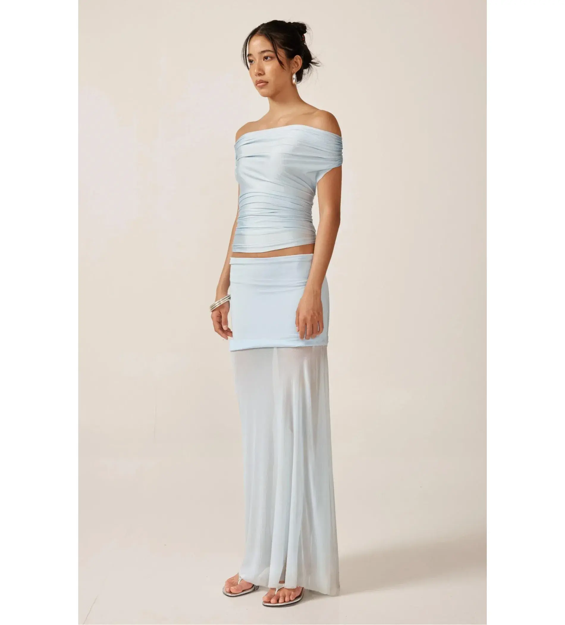 Ance Gria Grace Top and Maxi Skirt Set Sky Blue Size S AU 8 - Image 3