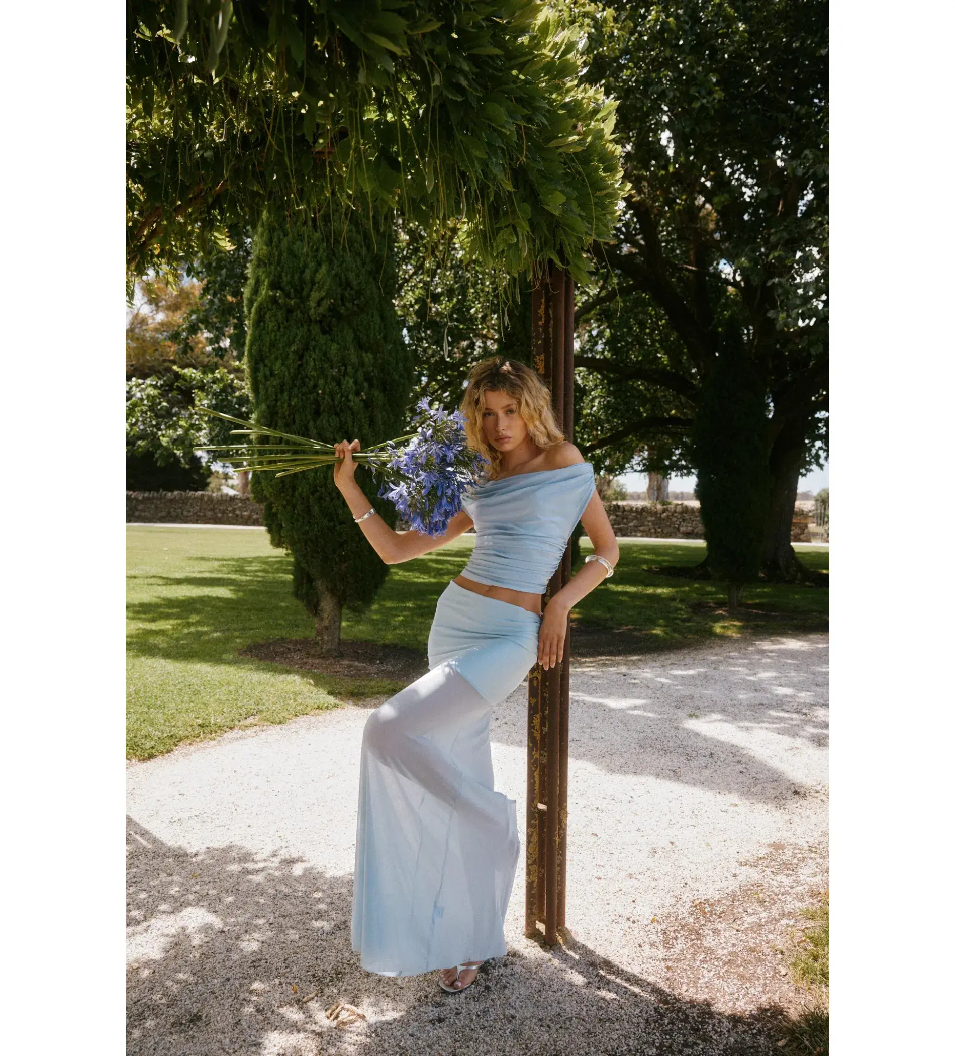 Ance Gria Grace Top and Maxi Skirt Set Sky Blue Size S AU 8 - Image 2