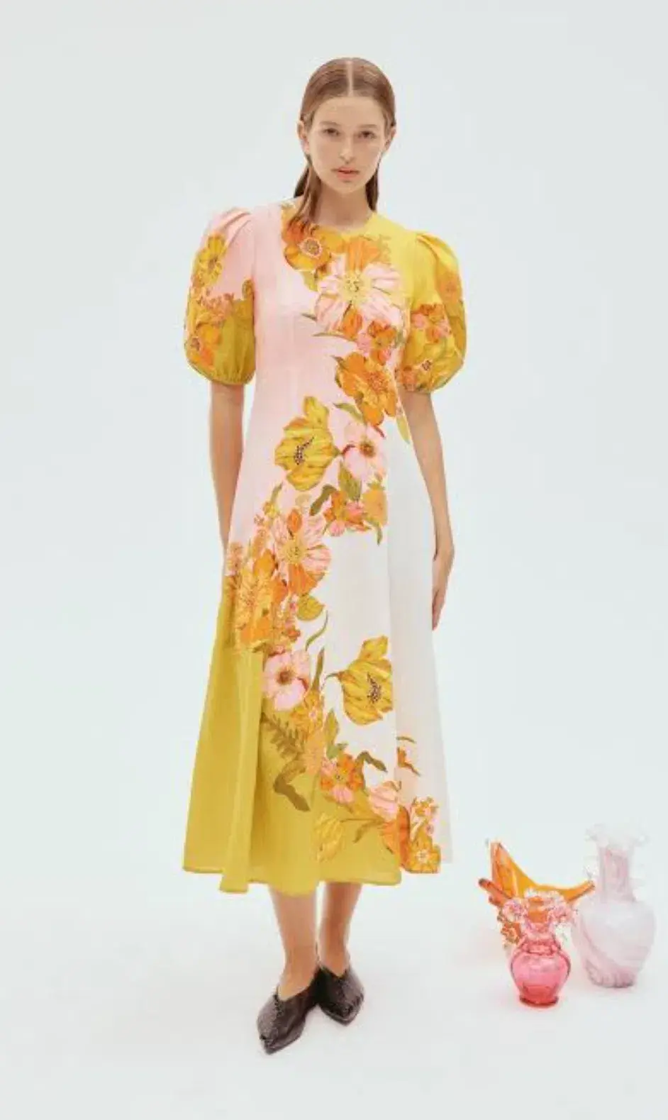 Alemais Silas Floral Linen Midi Dress in Green Size AU 14 - Image 1
