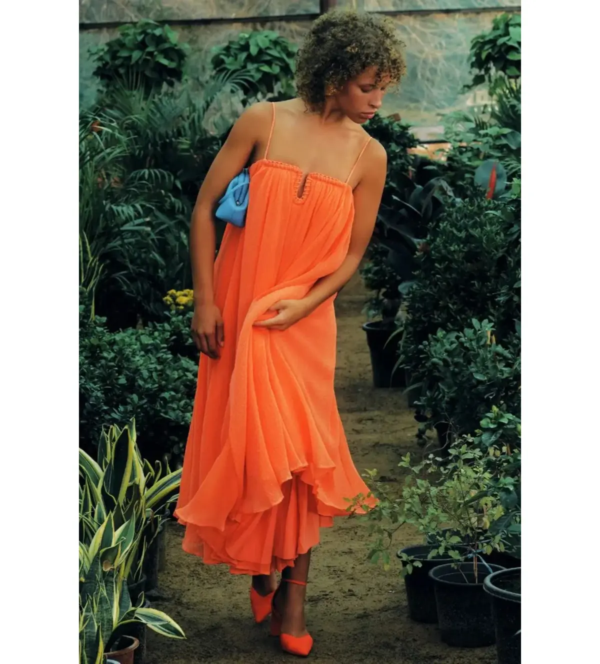 Aje Filigree Sweetheart Midi Dress Sunset Orange Size AU 12 - Image 2