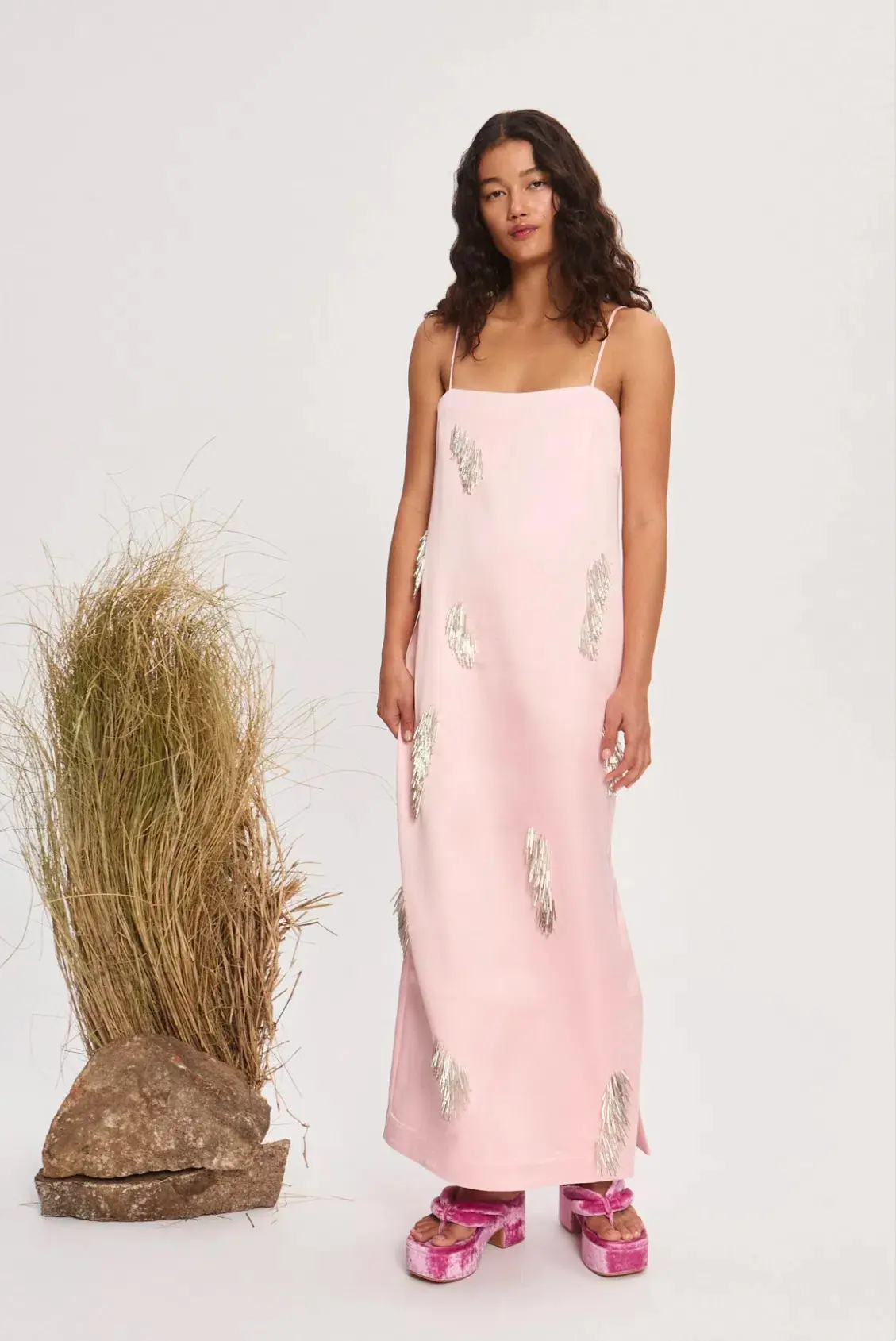 Alemais Cindy Embellished Slip Midi Dress in Pink Size 8 - Image 1