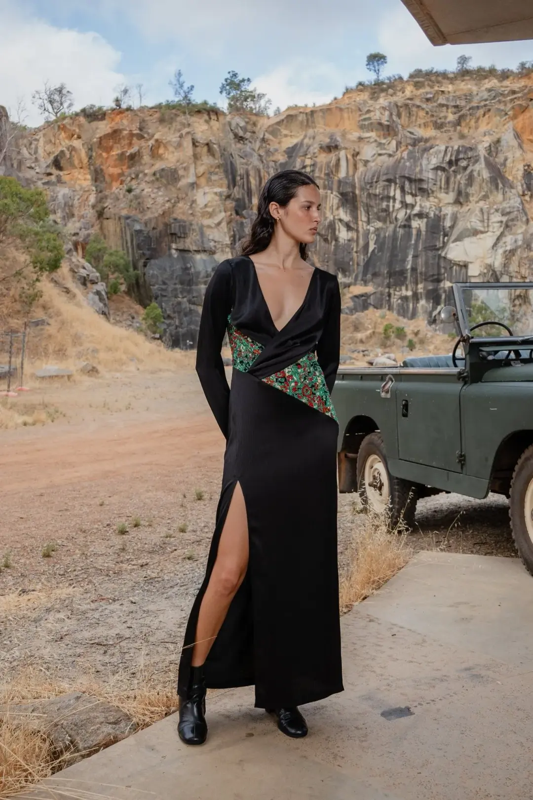 One Fell Swoop Roisin Maxi Dress Ember Glow Black Size 12  for rent on The Volte - main image