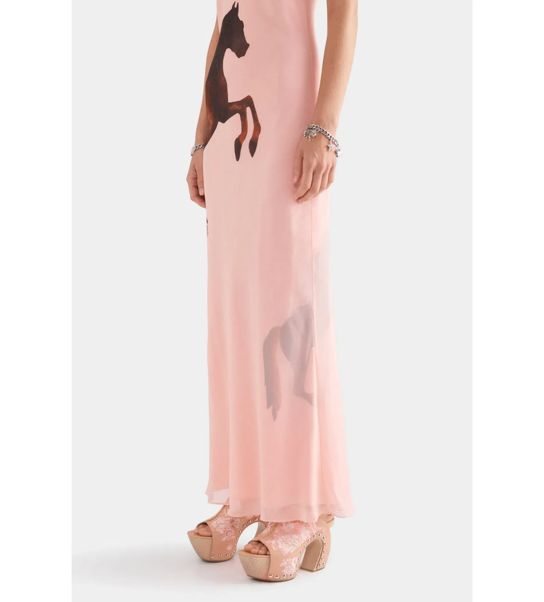 Venroy Layered Silk Slip Maxi Dress Pink Horse Stamp Size XS Au 6  - Image 2