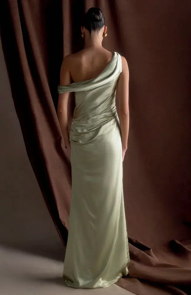 Meshki Dalia Off Shoulder Satin Maxi Dress Maxi Sage Size 8/S - Image 2