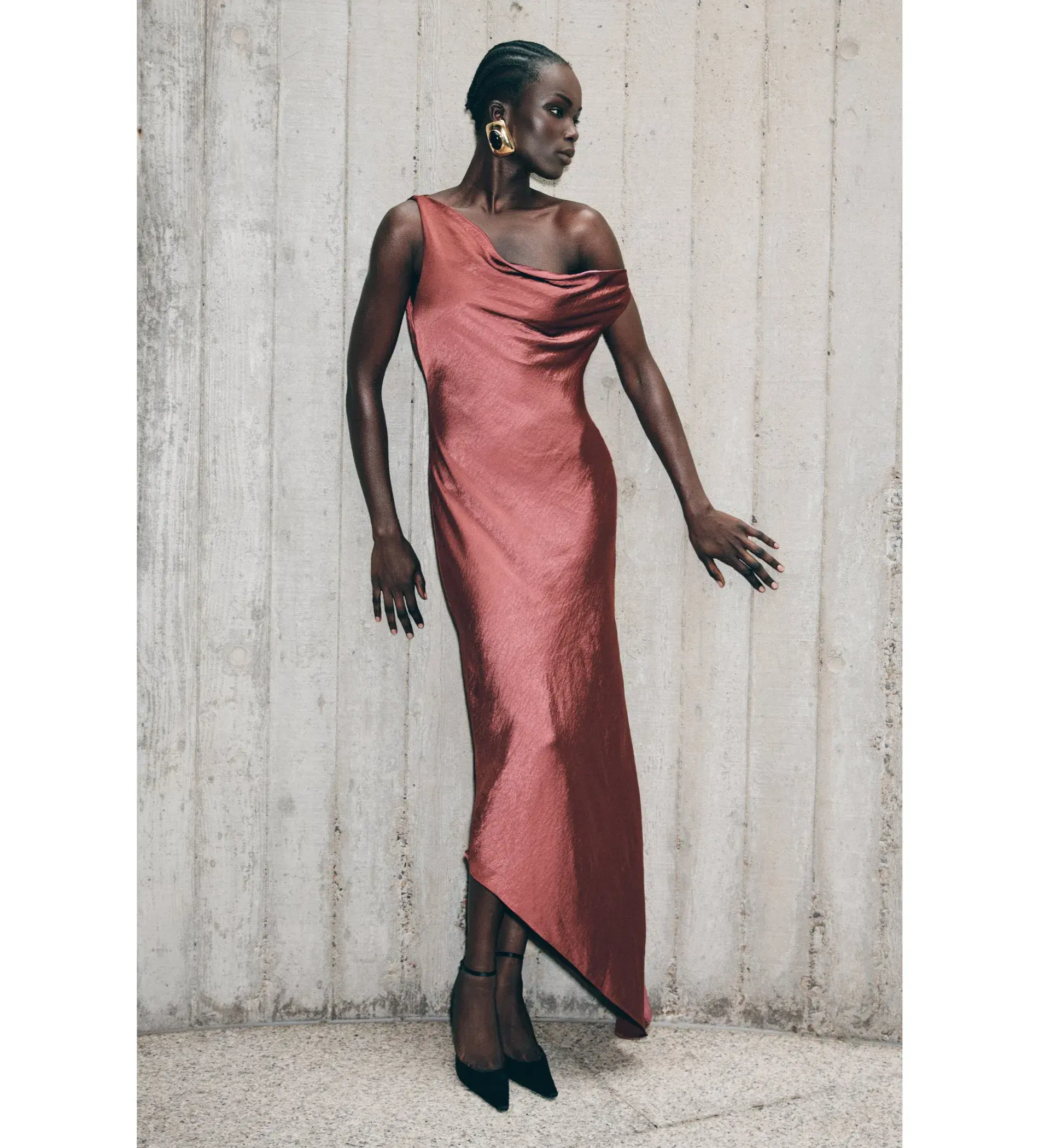 MESHKI Yvette Slip Maxi Dress With Asymmetrical Hem Brown Cherry Size XS Au 6  - Image 1