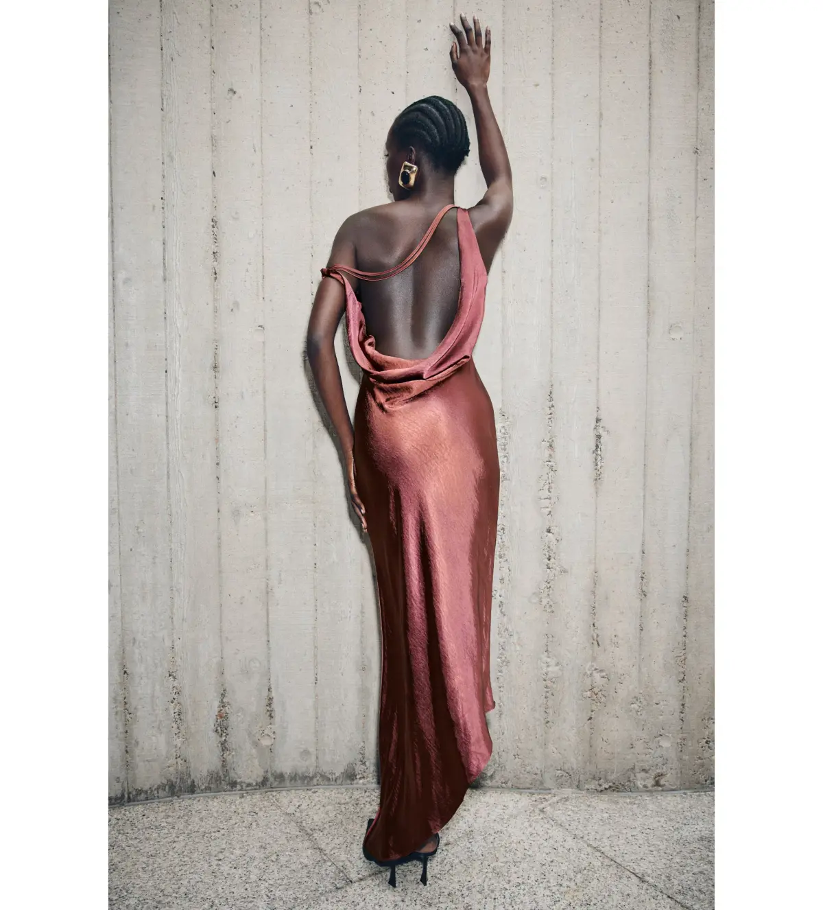 MESHKI Yvette Slip Maxi Dress With Asymmetrical Hem Brown Cherry Size XS Au 6  - Image 2