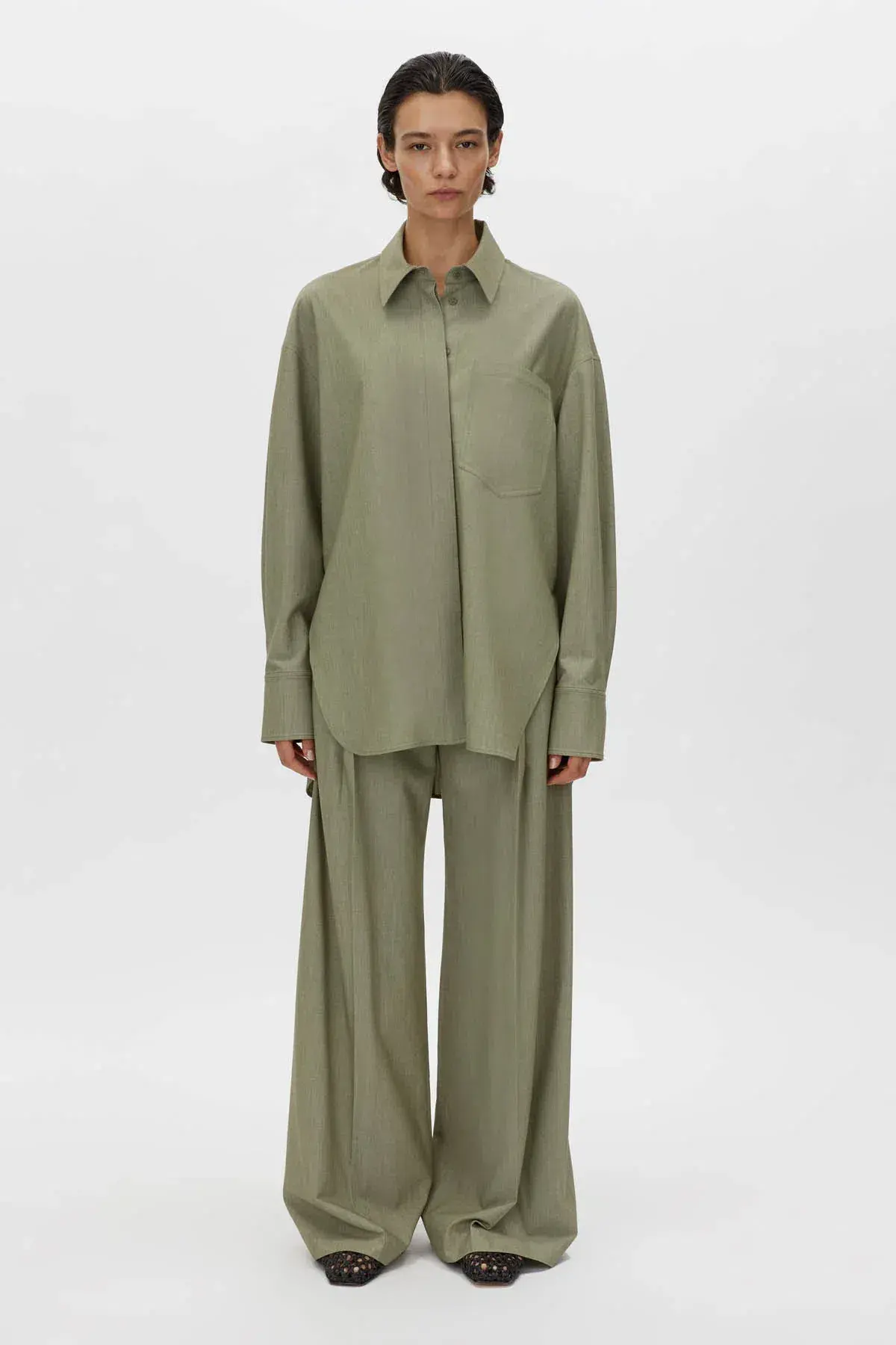 Camilla and Marc Ramon Shirt Size 8 and Pant Size 12 Set Light Khaki Marle - Image 1