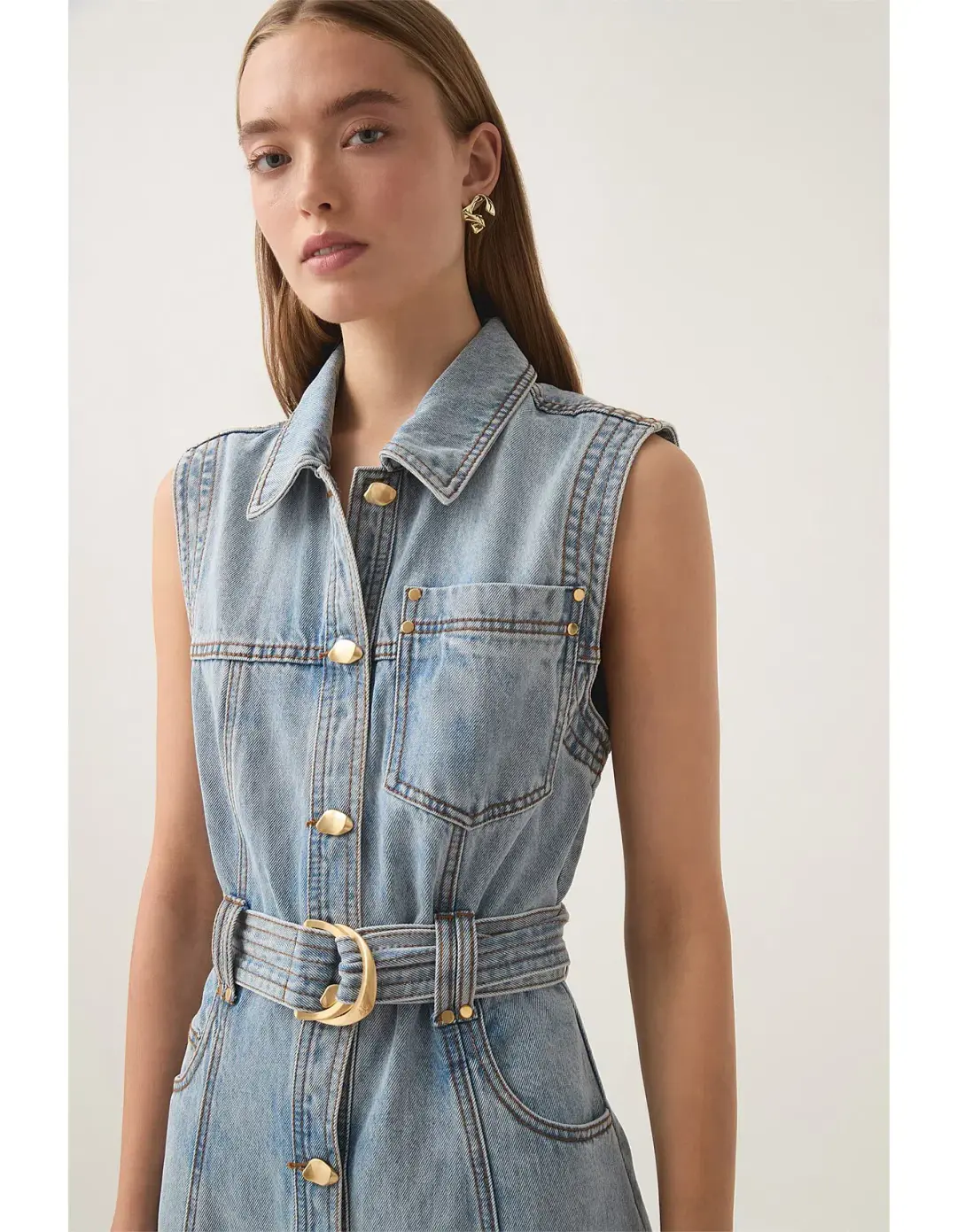 Aje Ray Denim Midi Dress Size 8/S for rent on The Volte - main image