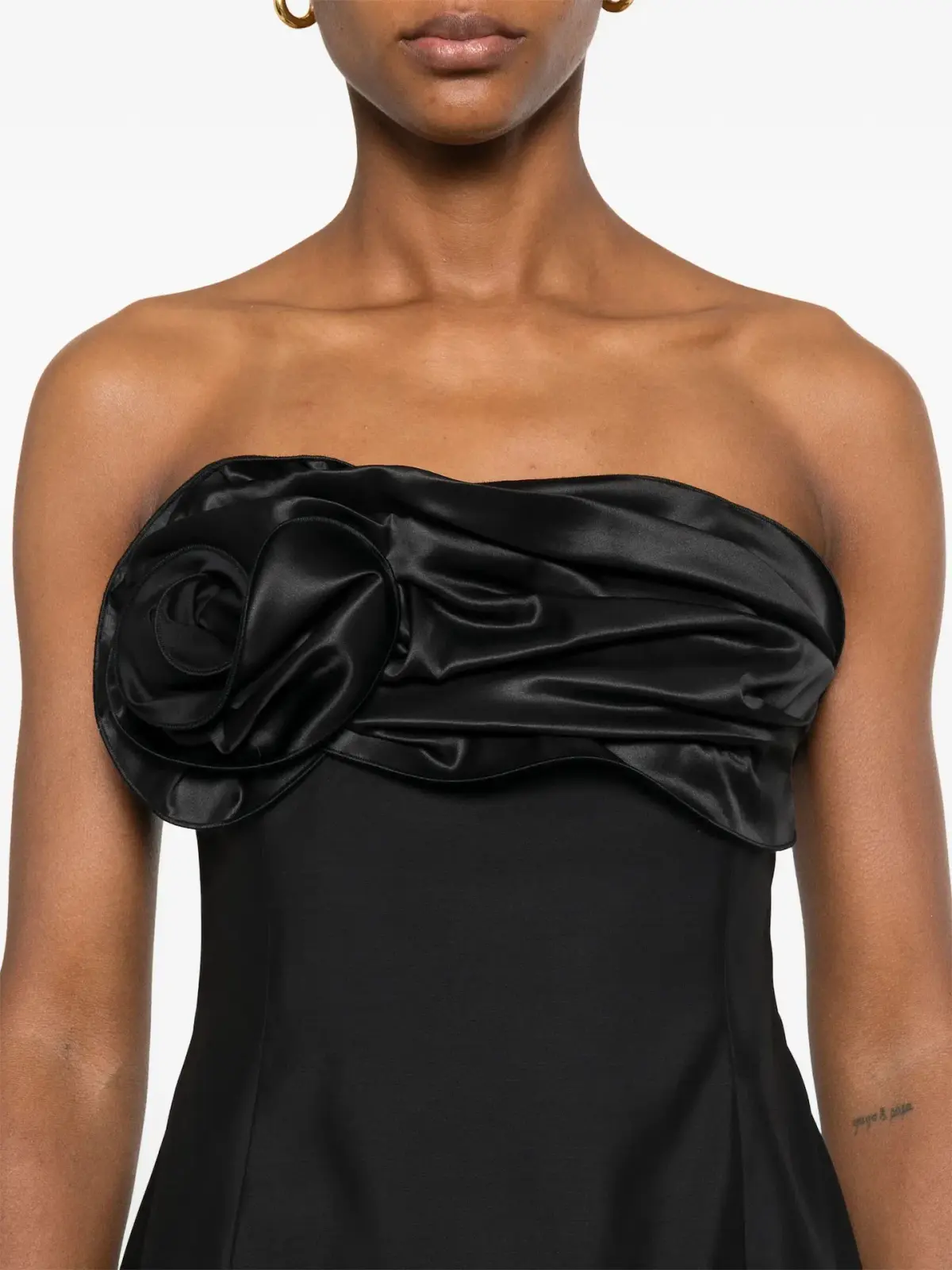 Magda Butrym Strapless Ruched Flower Midi Dress in Black Size 34 / AU 6 - Image 2