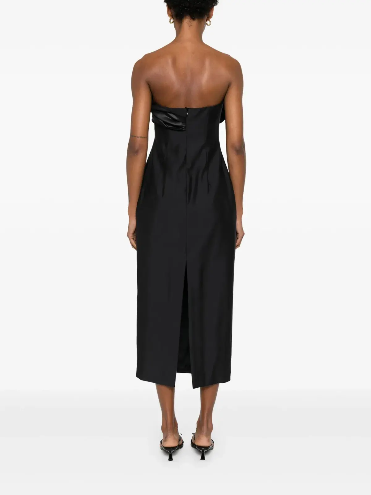 Magda Butrym Strapless Ruched Flower Midi Dress in Black Size 34 / AU 6 - Image 4
