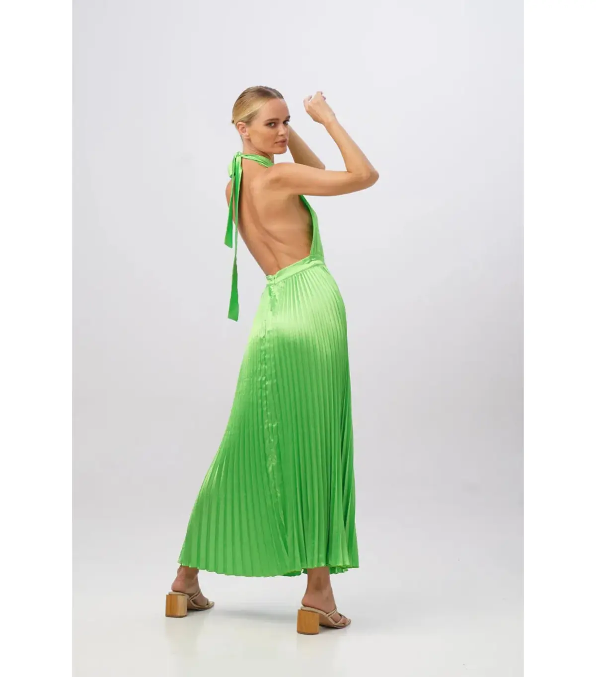 L'Idee Renaissance Split Maxi Gown Neon Lime Green Size AU 6 - Image 2