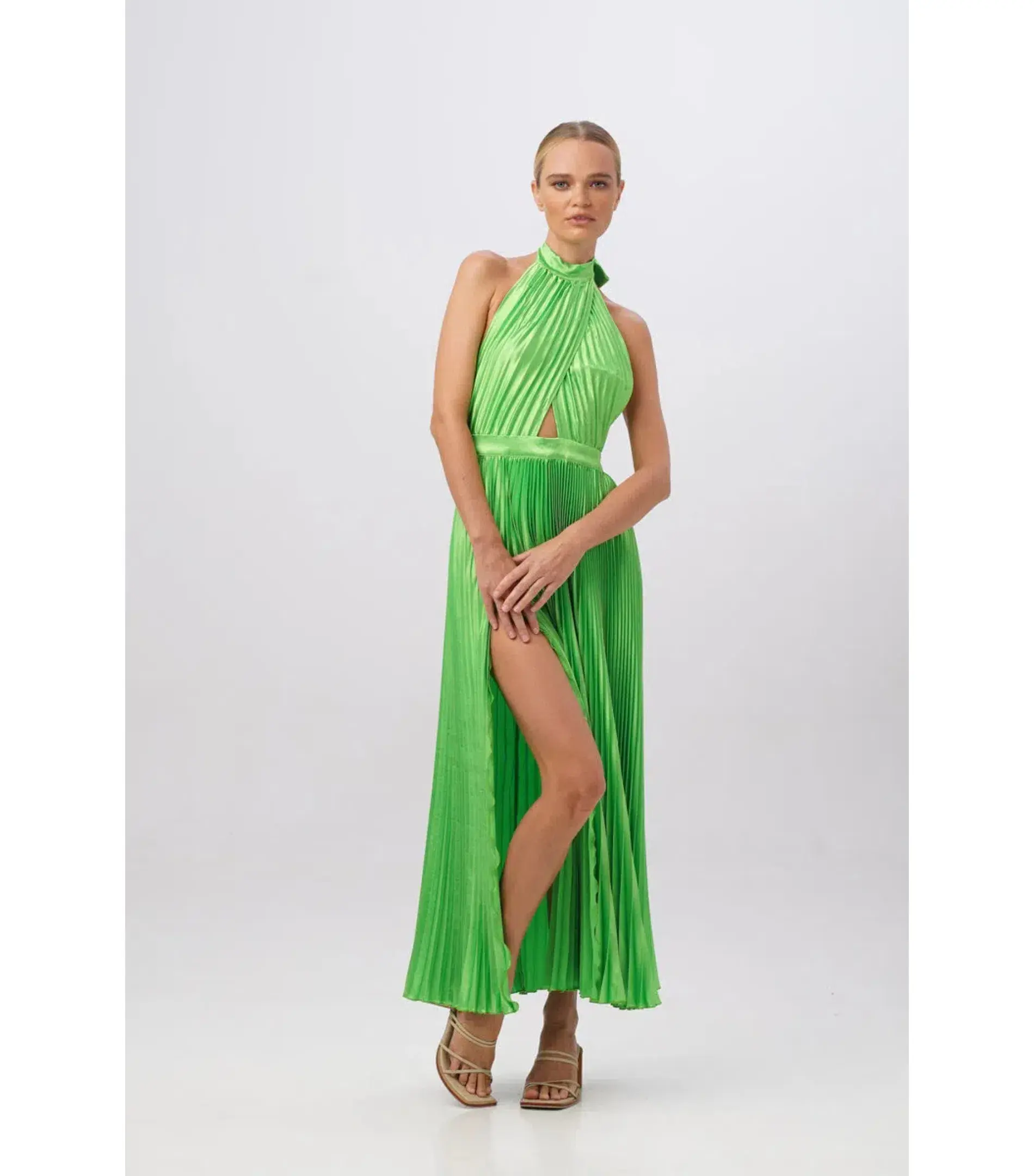L'Idee Renaissance Split Maxi Gown Neon Lime Green Size AU 6 - Image 1