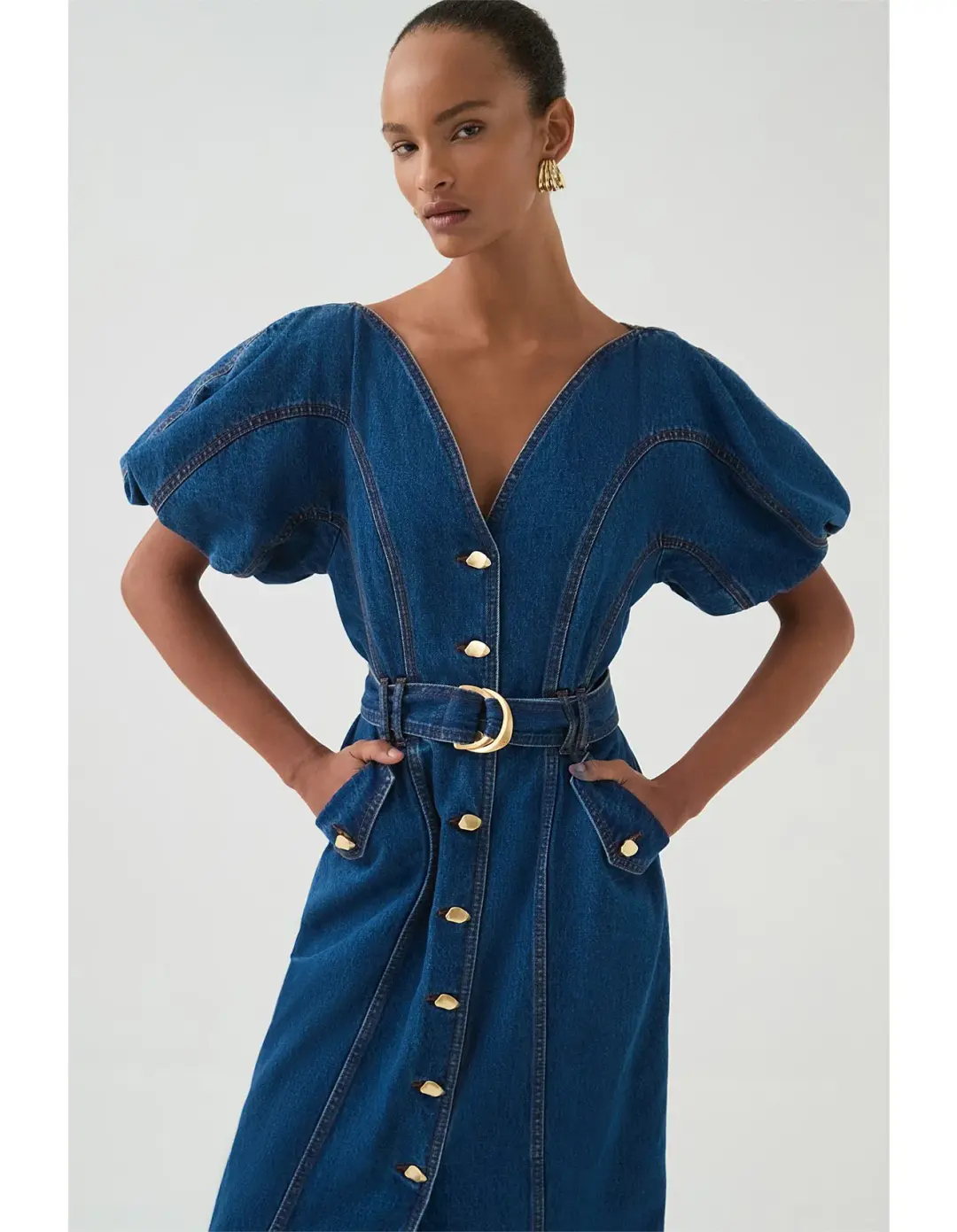 Aje Harper Denim Midi Dress in Classic Wash Size 6/XS for rent on The Volte - main image