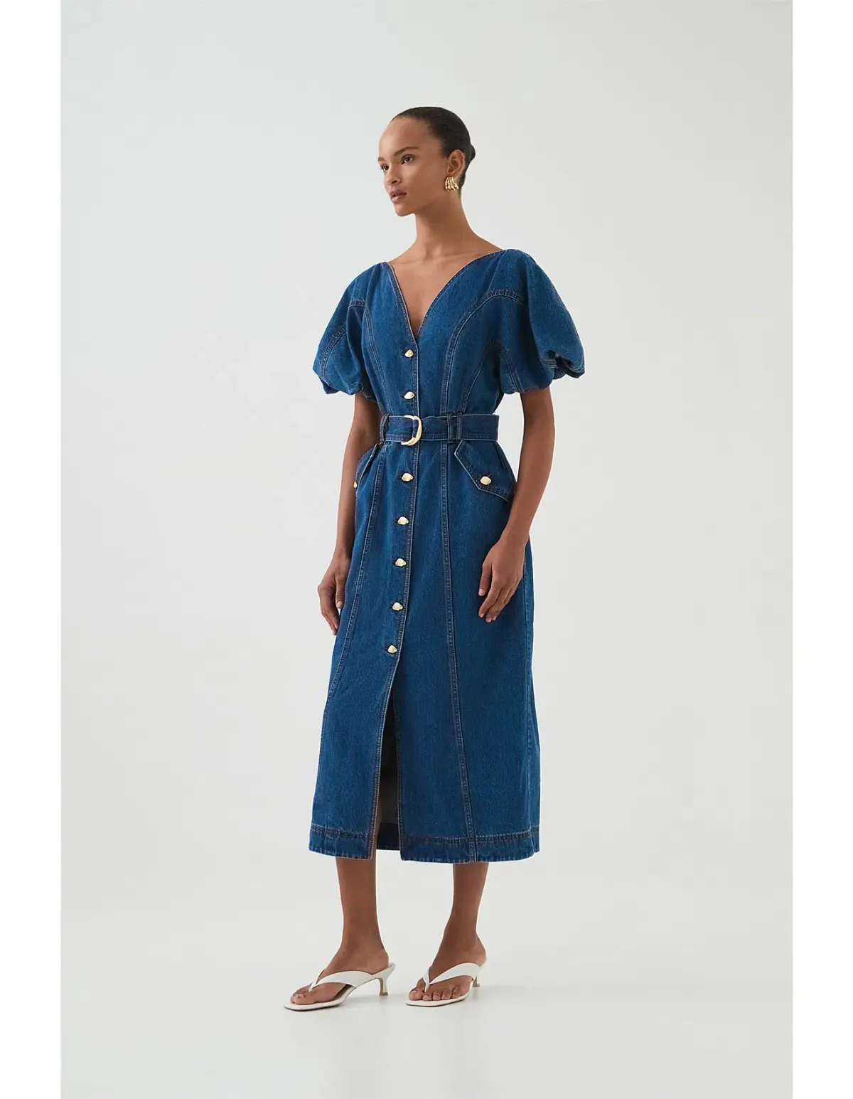 Aje Harper Denim Midi Dress in Classic Wash Size 6/XS - Image 2
