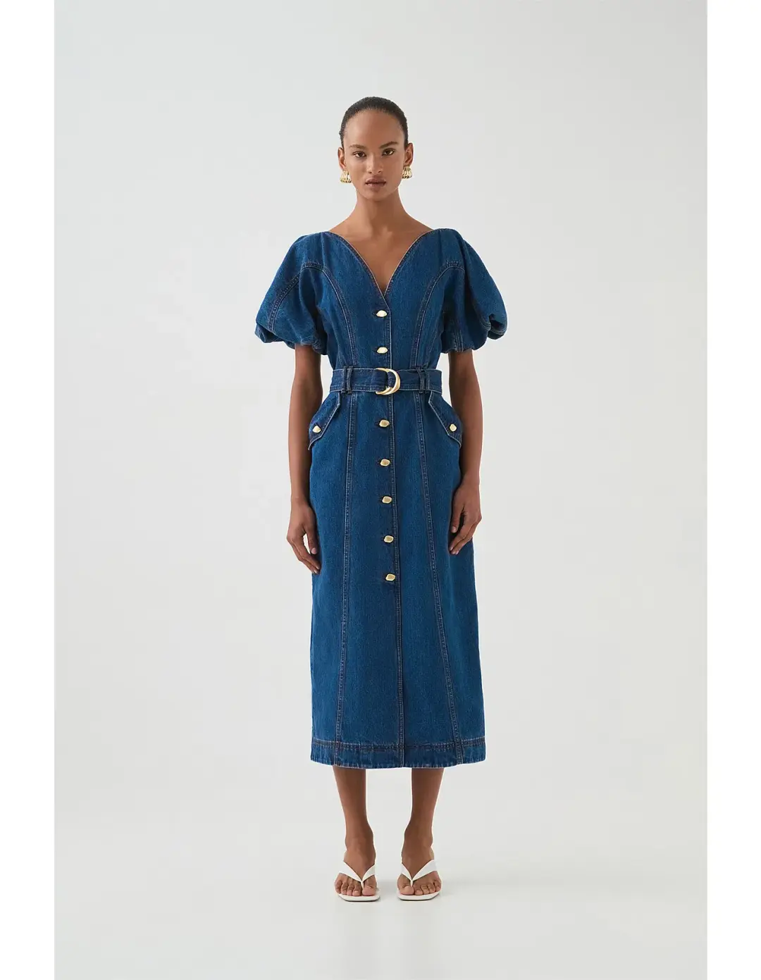 Aje Harper Denim Midi Dress in Classic Wash Size 6/XS for rent on The Volte - main image