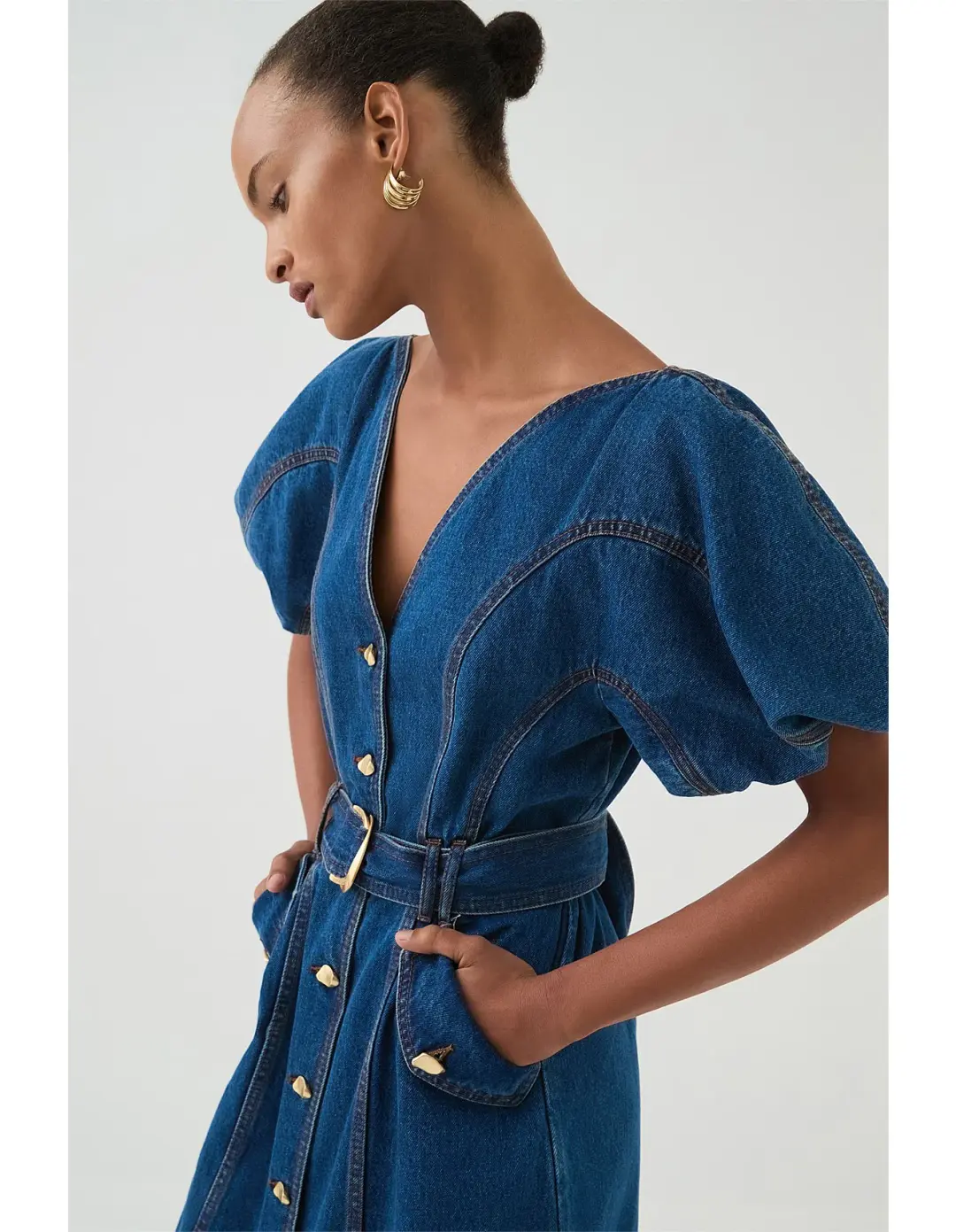 Aje Harper Denim Midi Dress in Classic Wash Size 6/XS for rent on The Volte - main image