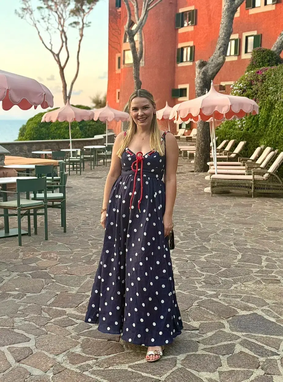 Zimmermann Scarborough Eyelet Maxi Dress in Blue Ivory Polka Dot Size 1 AU 10   - Image 2