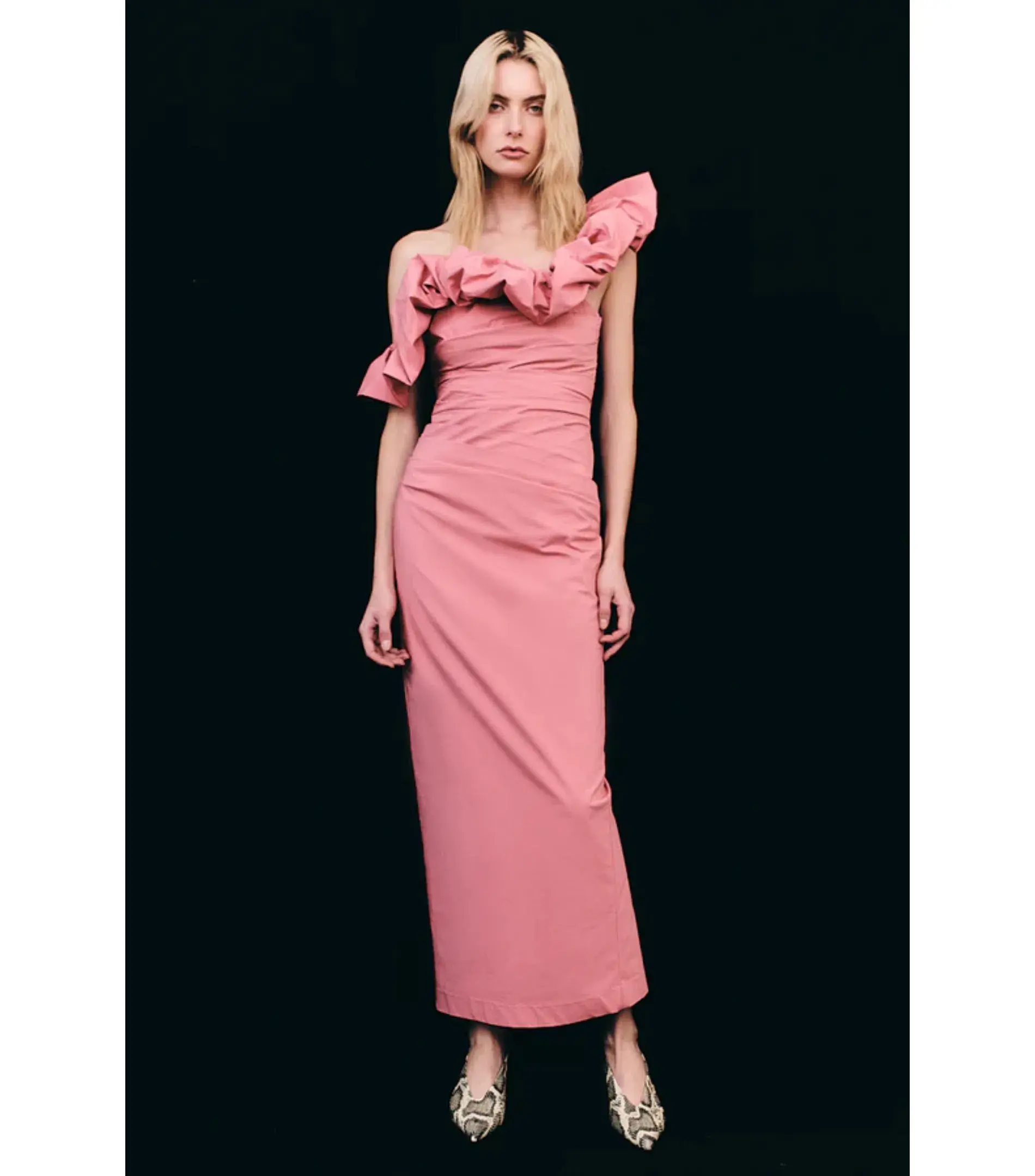 Shona Joy Campbell Ruffle Draped Maxi Dress in Bubblegum Size AU 10 - Image 1