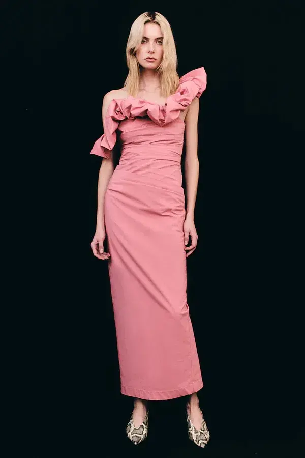Shona Joy Campbell Ruffle Draped Maxi Dress Bubblegum Size 12 - Image 1