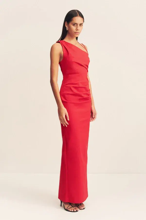 Shona Joy Lani Asymmetrical Gathered Maxi Dress Red Size 6 - Image 2